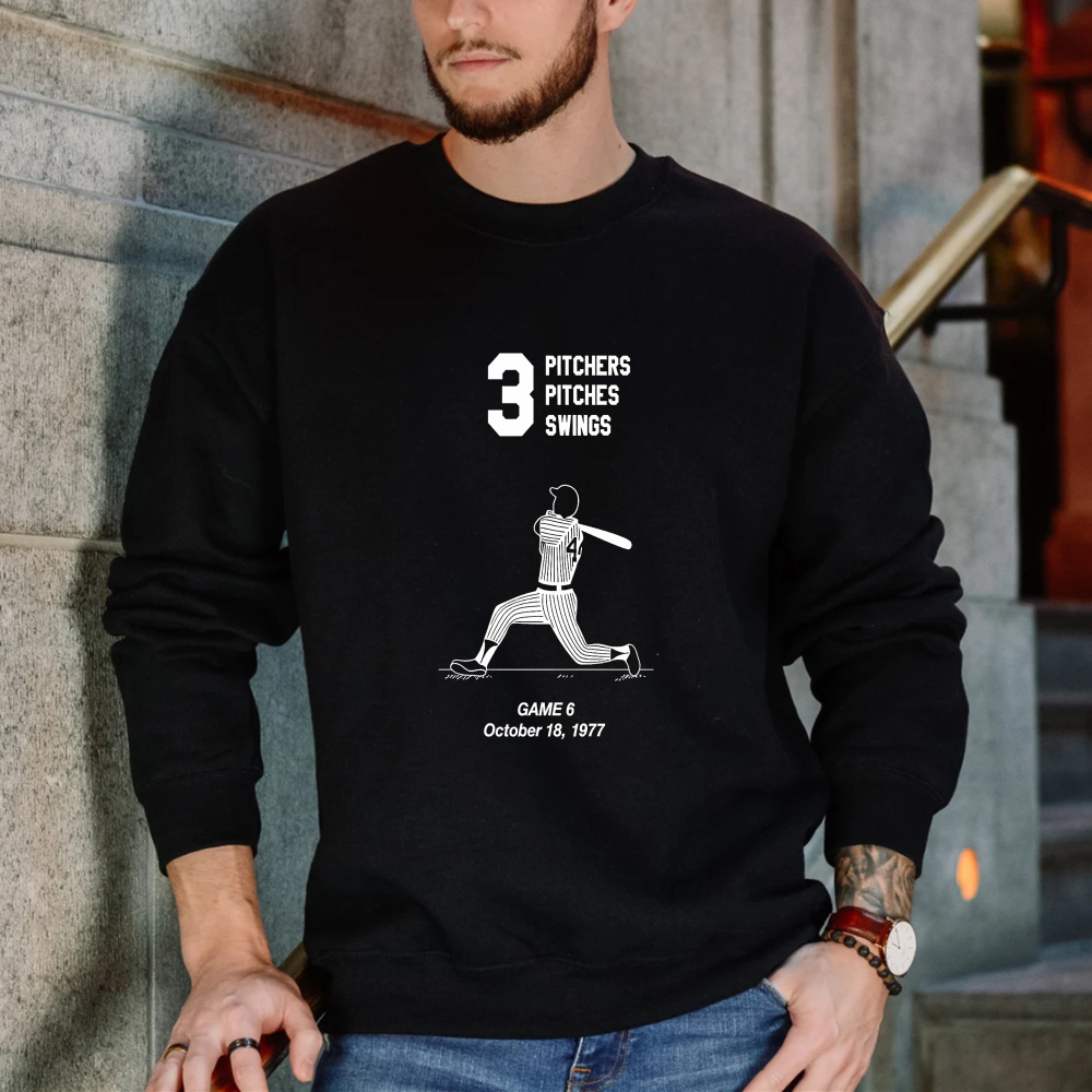 Dorawear™ Baseball Pitcher Graphic With Number Three And Text Pitchers Pitches Swings Game 6 October 18 1977 Unisex Classic Sweatshirt-Dorawear