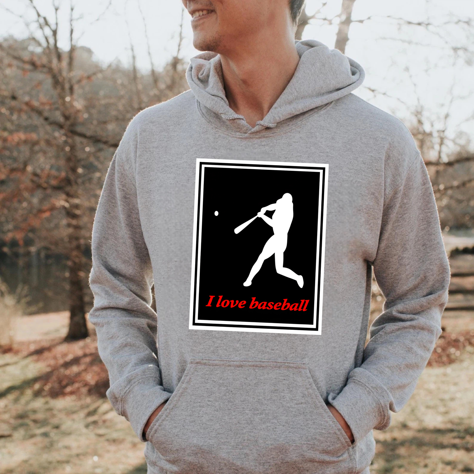 Dorawear™ I Love Baseball Hoodie With Batting Silhouette Design For Baseball Fans Sporty Casual Wear