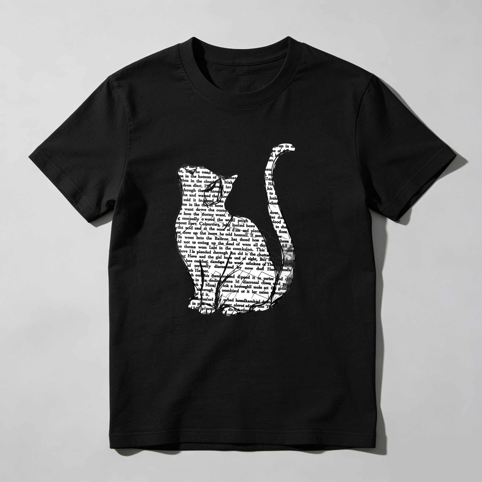 Dorawear™ Cat Silhouette Text Pattern Print Design T Shirt