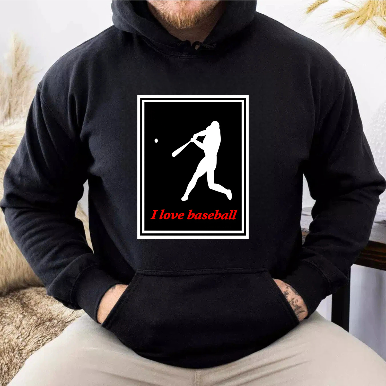 Dorawear™ I Love Baseball Hoodie With Batting Silhouette Design For Baseball Fans Sporty Casual Wear