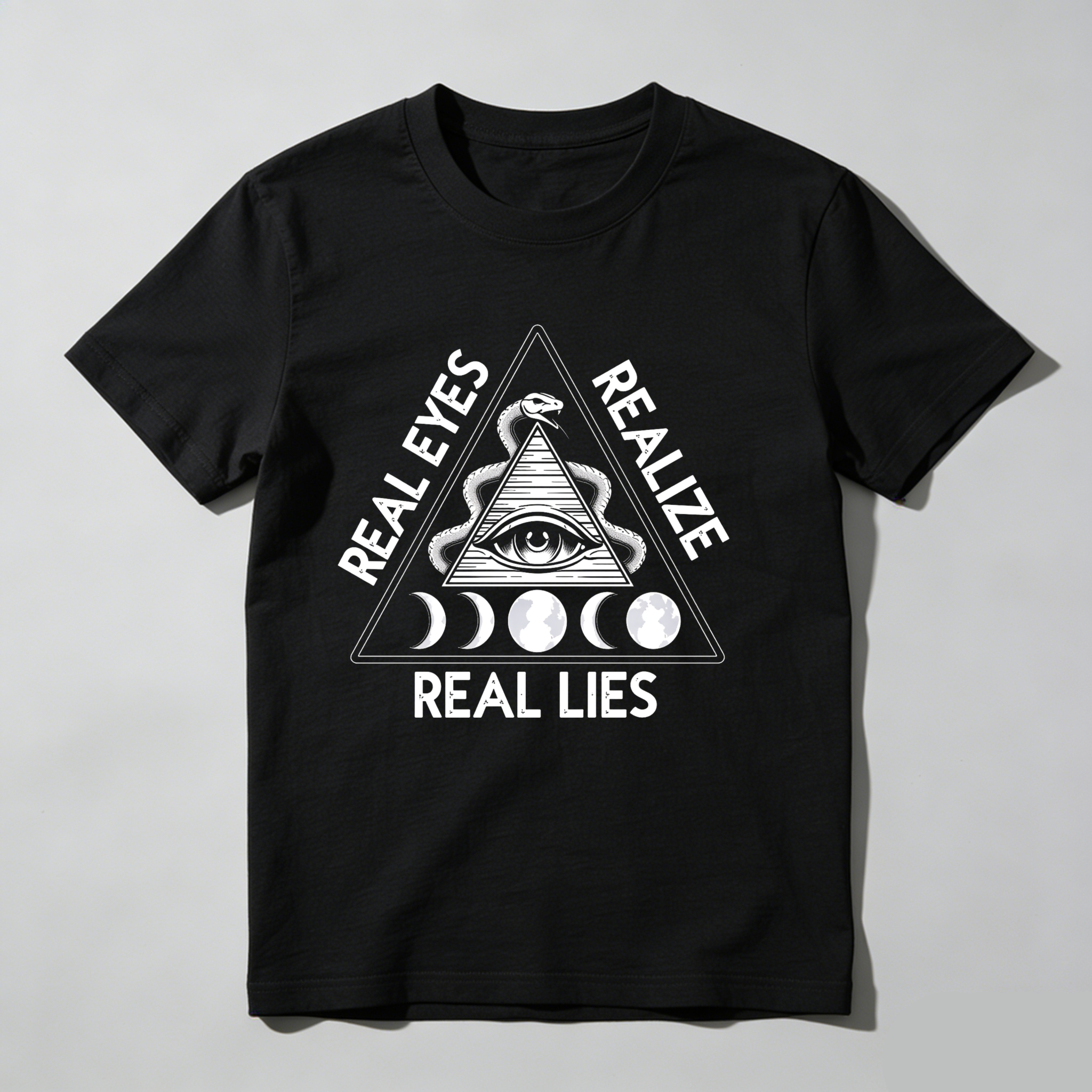 Dorawear™Real Eyes Realize Real Lies Pyramid Eye Snake Moon Phases  T Shirt