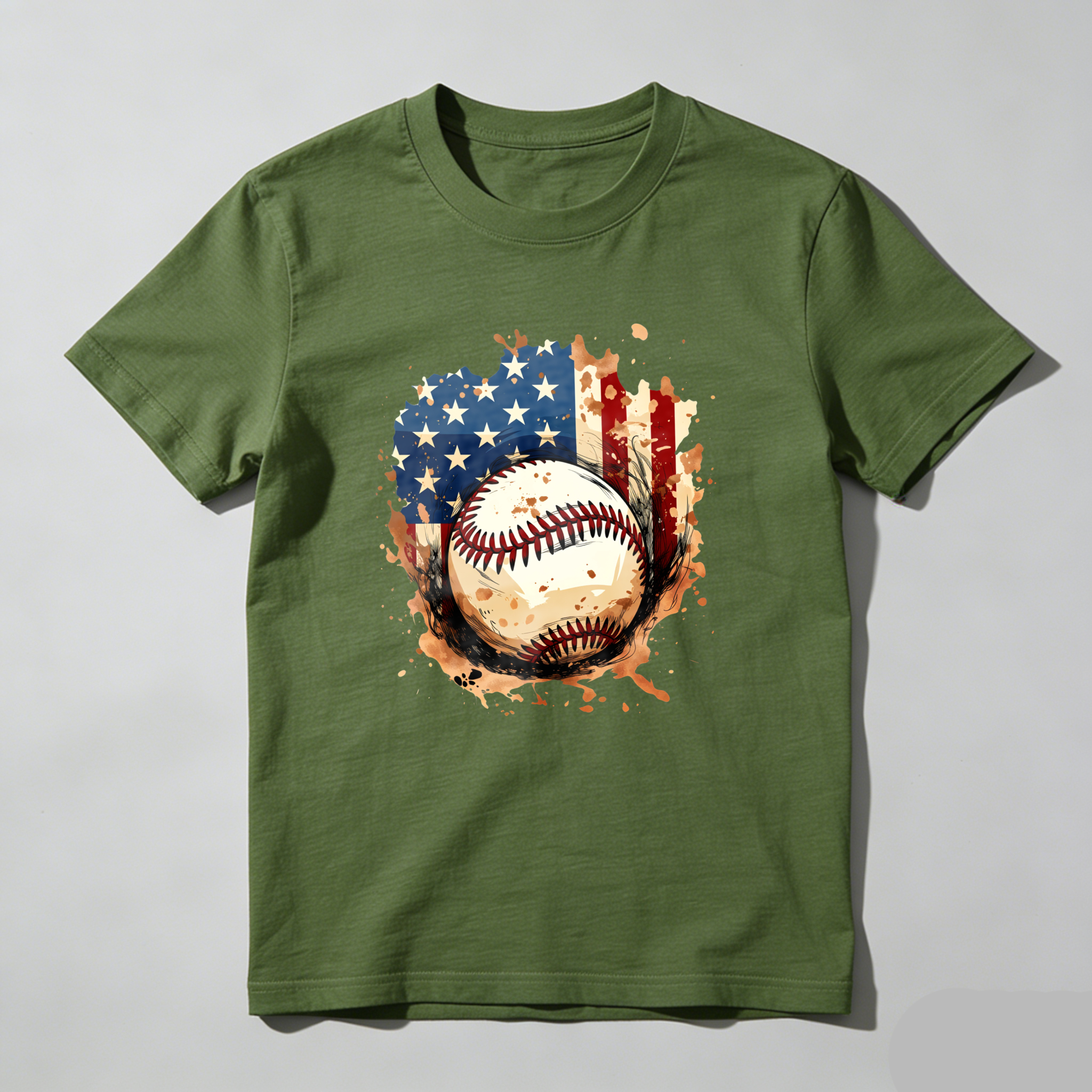 Dorawear™ Baseball American Flag Design On Black Shirt  T Shirt-Dorawear