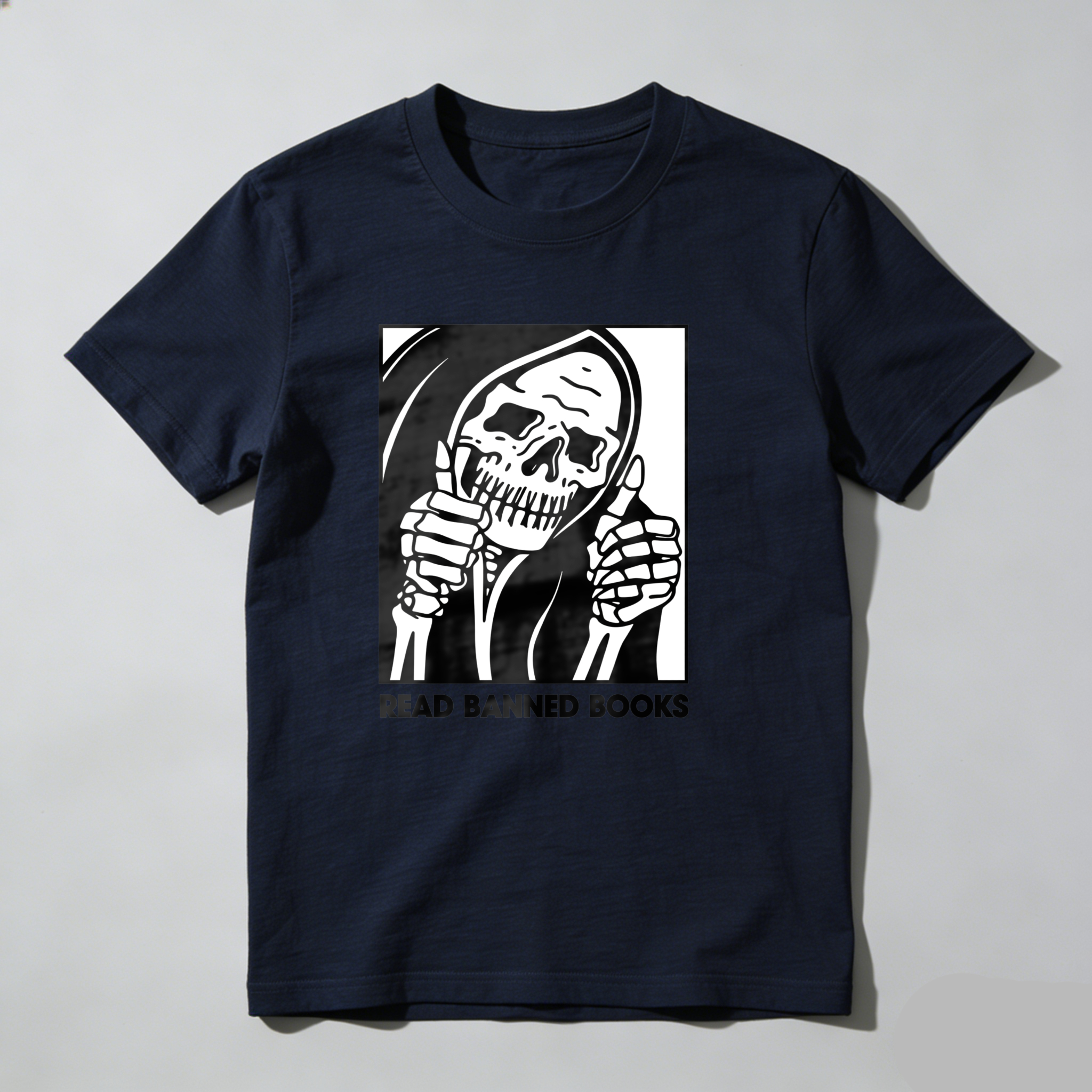Dorawear™ Skull Holding Mirror With Text Below T Shirt