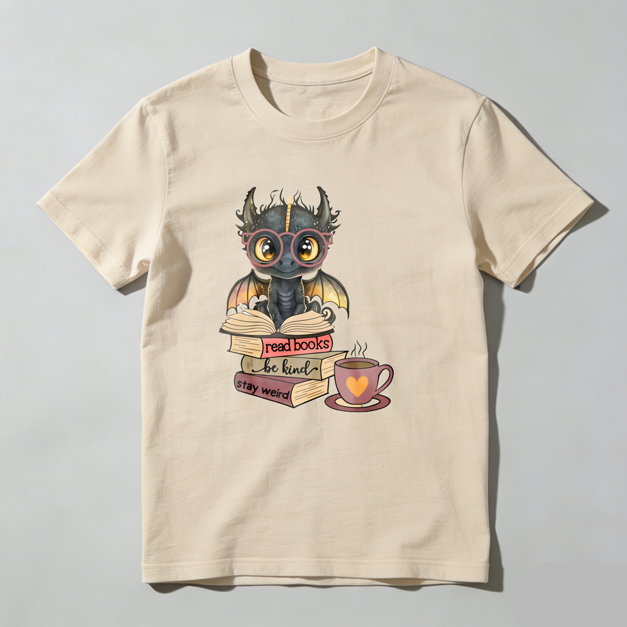Dorawear™ Dragon With Books And Coffee Cup T Shirt