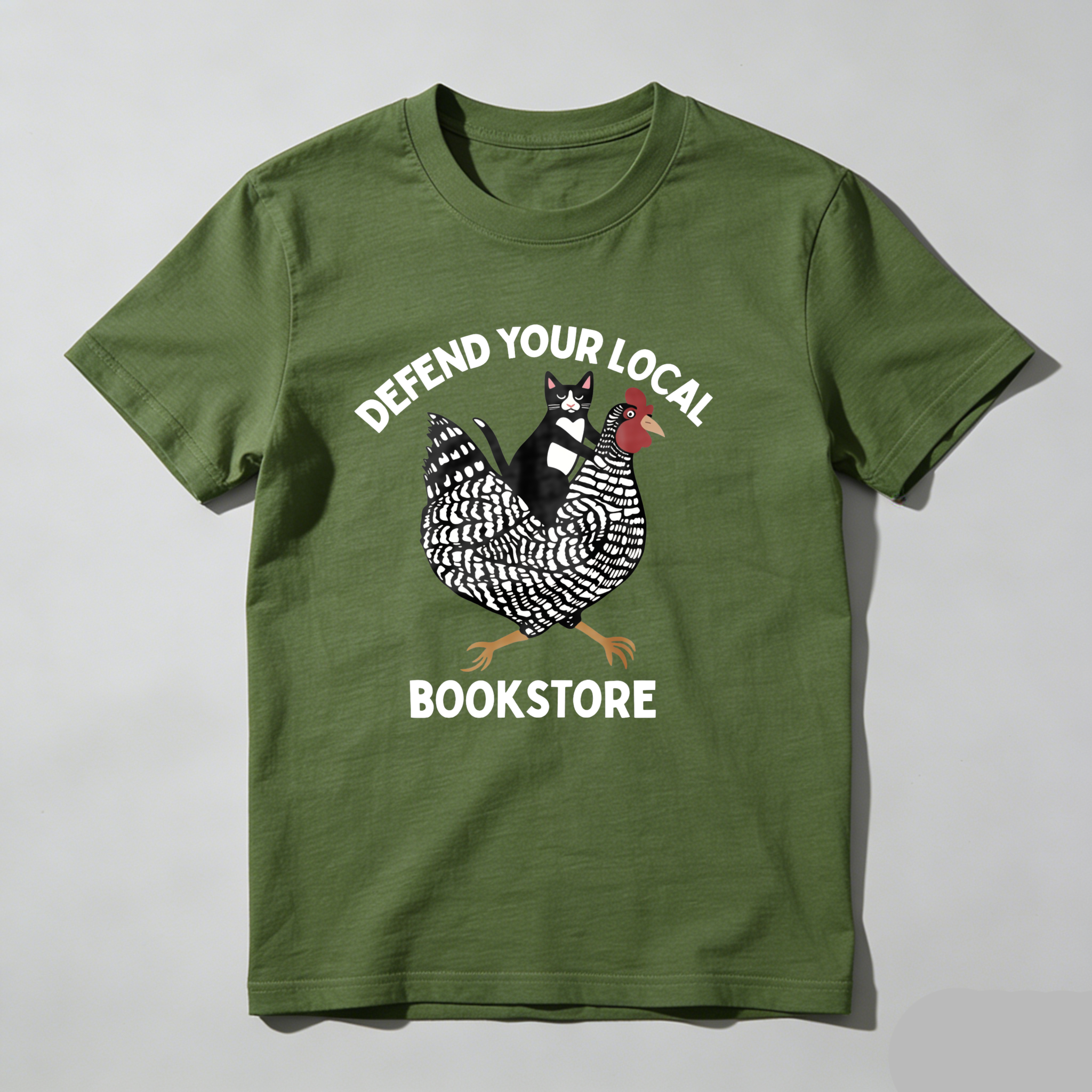Dorawear™ Defend Your Local Bookstore Chicken Pattern T Shirt
