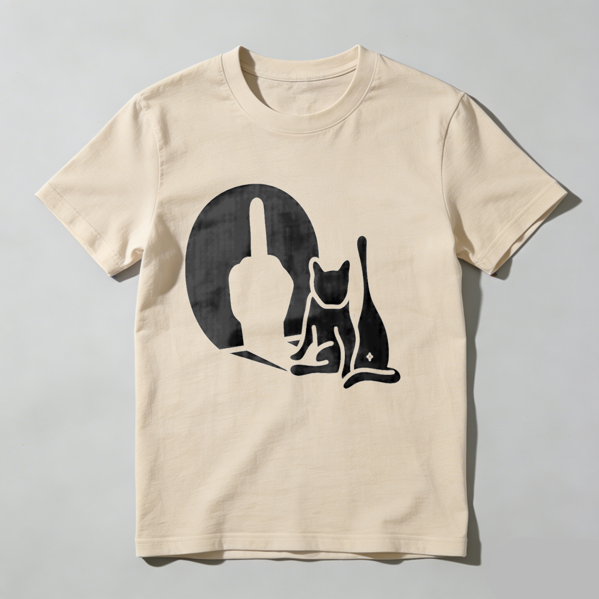 Cat Silhouette Hand Gesture Moon Background tshirt 100% cotton