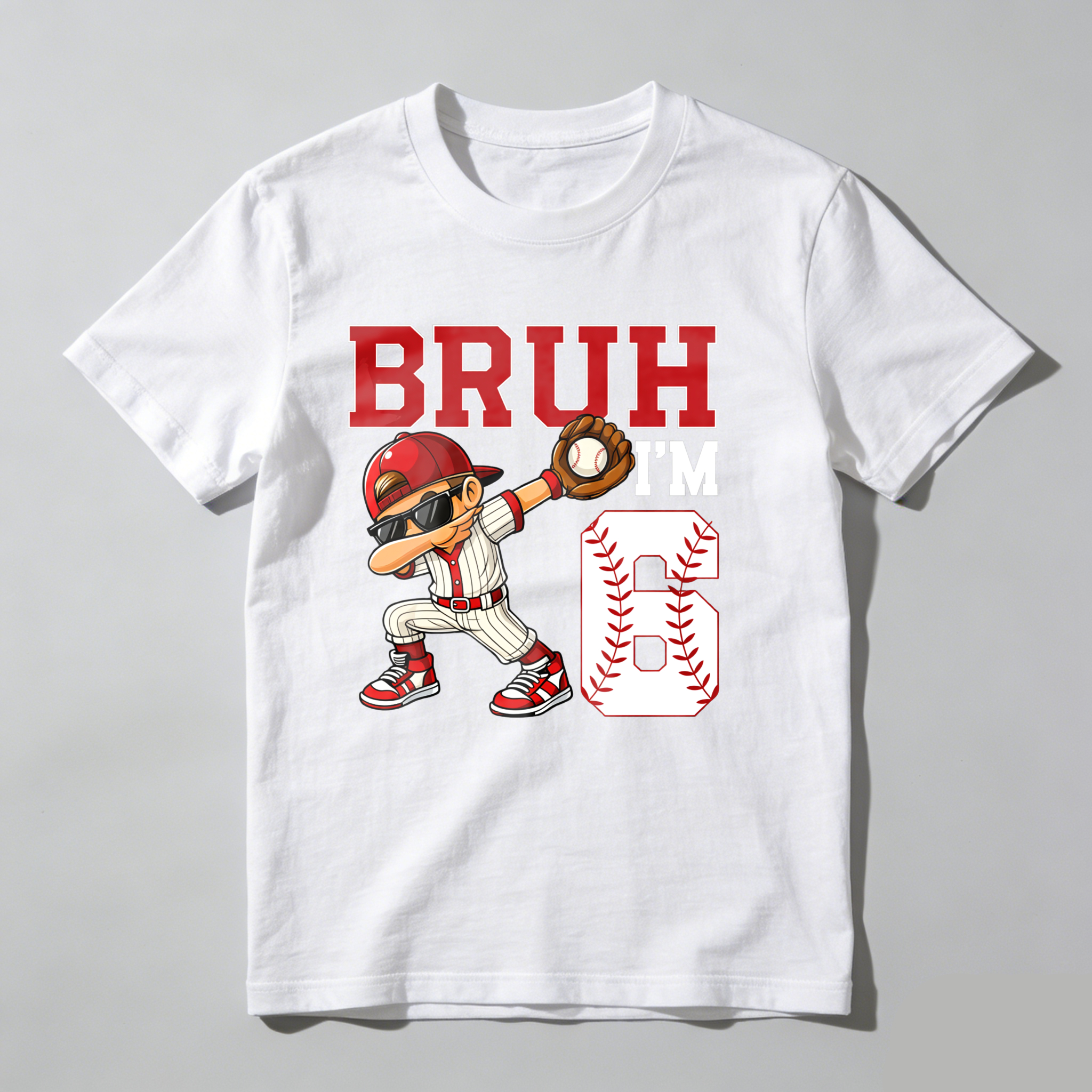 Dorawear™ Bruh I'm Six Baseball Player Cartoon T Shirt