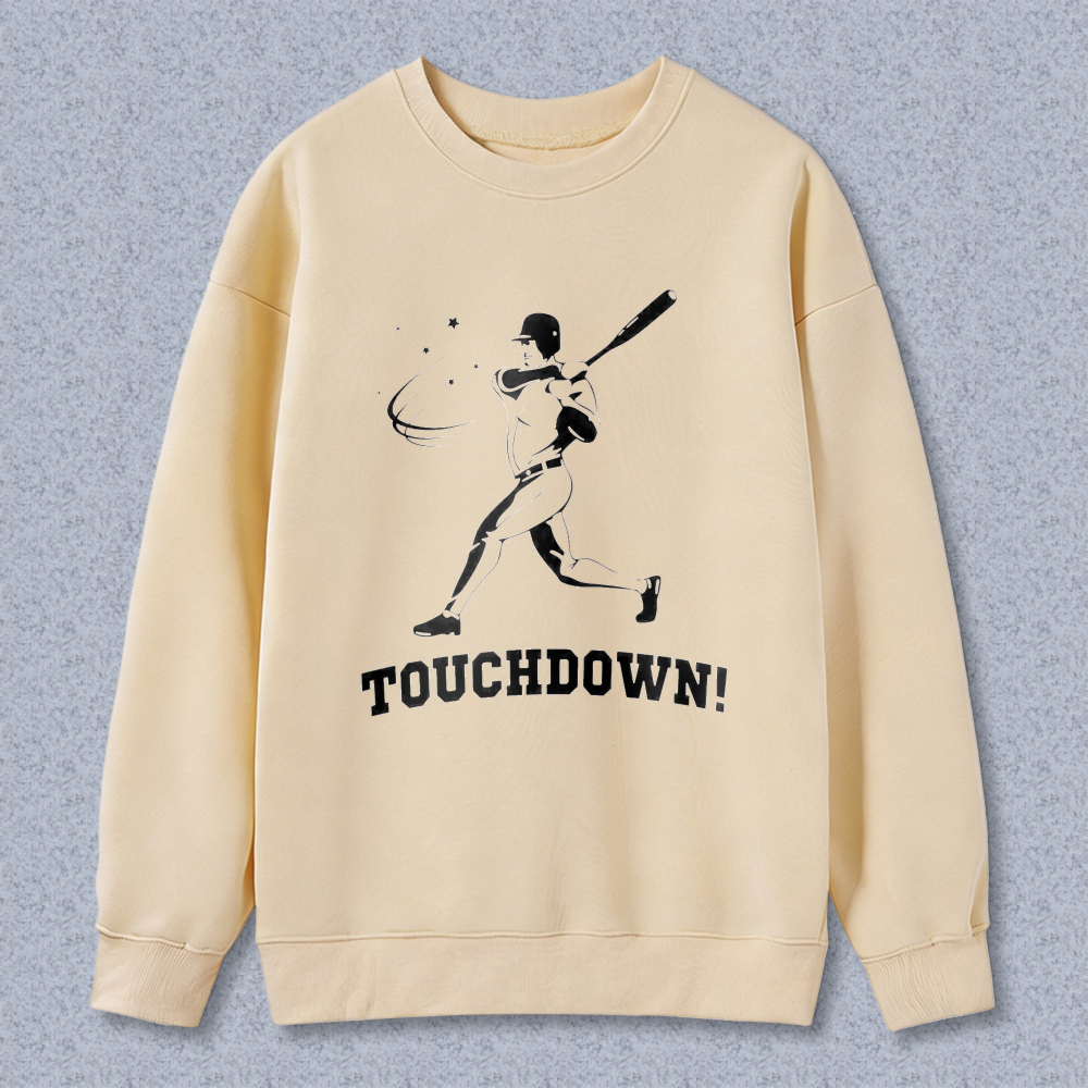 Dorawear™ Baseball Player Swinging Bat With Touchdown Text Unisex Classic Sweatshirt