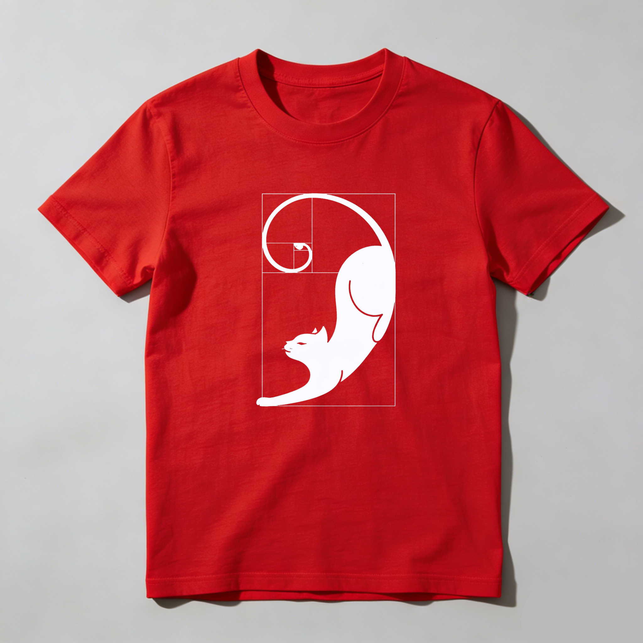 Dorawear™ Cat Fibonacci Spiral Design Pure Cotton Short Sleeve T Shirt-Dorawear