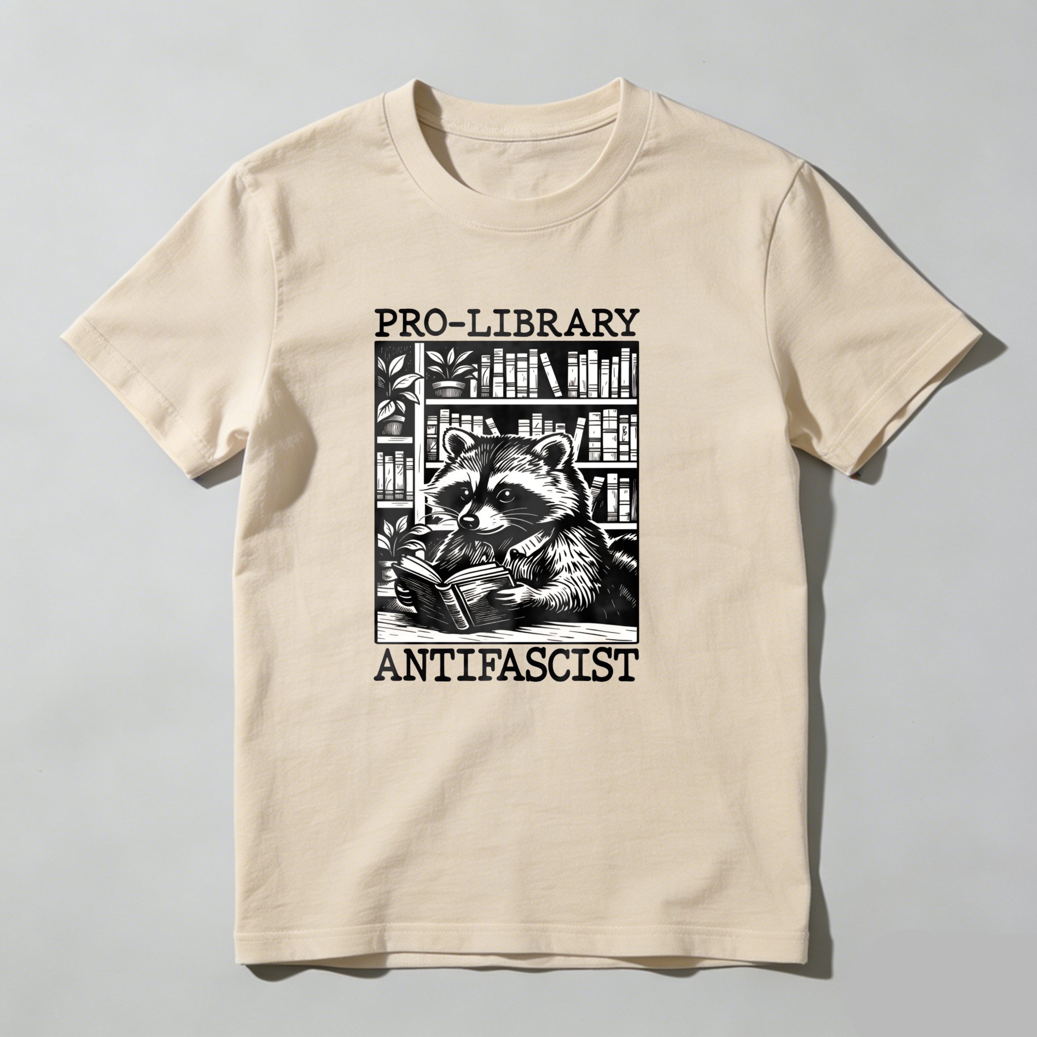 Dorawear™ Raccoon Reading Book In Library Scene T Shirt