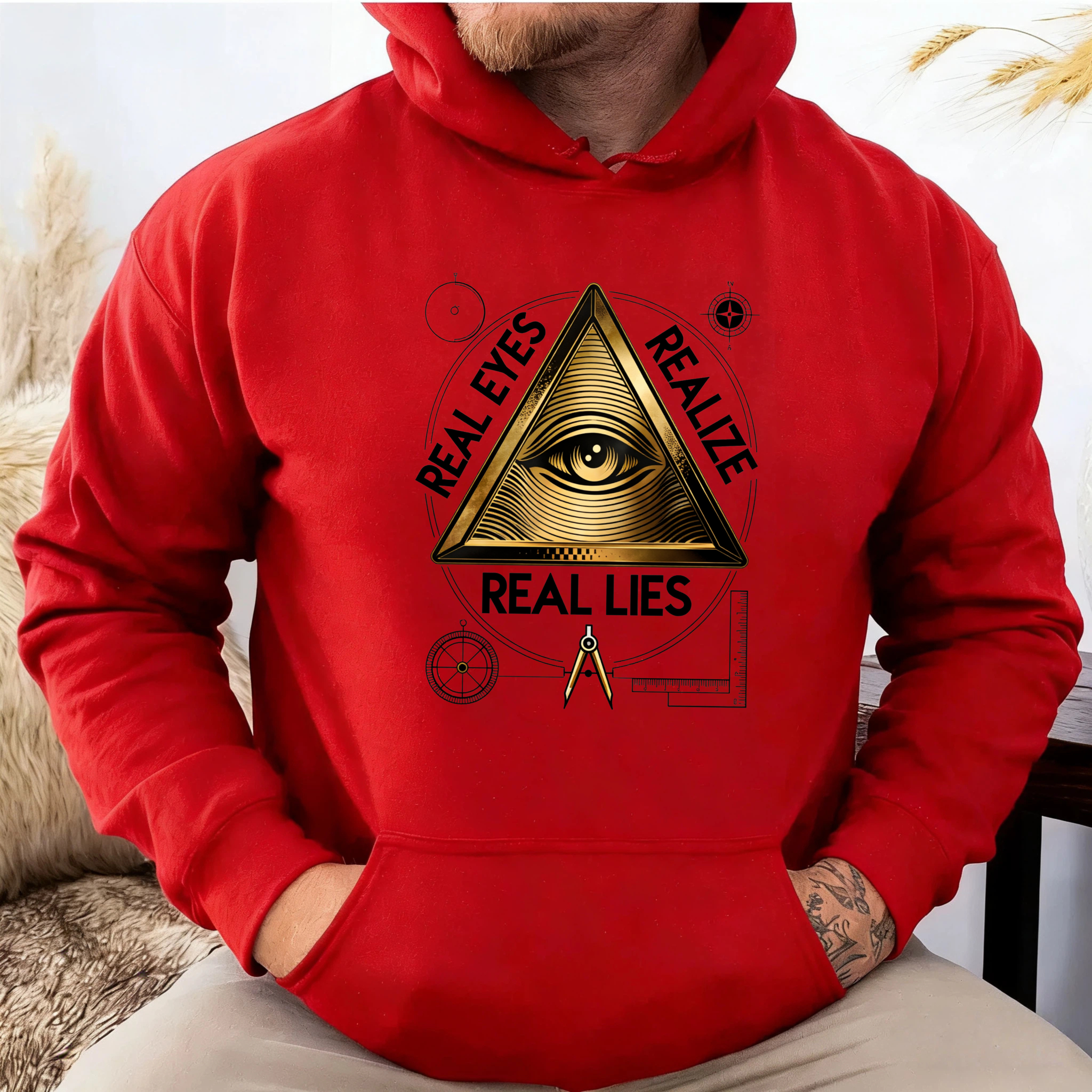 Dorawear™ Real Eyes Realize Real Lies Hoodie Black Eye Of Providence Pyramid Design Conspiracy Theory Sweatshirt Men Women Unisex Casual Wear-Dorawear