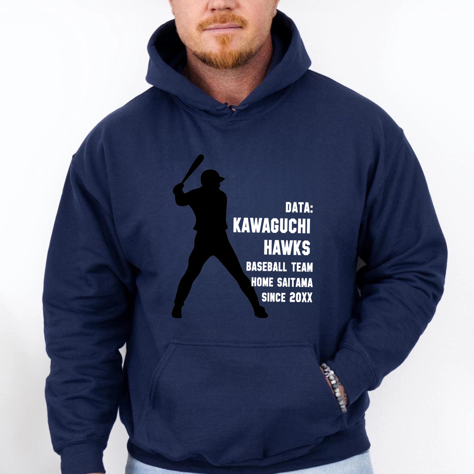 Dorawear™ Kawaguchi Hawks Baseball Team Hoodie Black With White Batting Silhouette And Team Text Since 20XX Design For Fans And Players-Dorawear