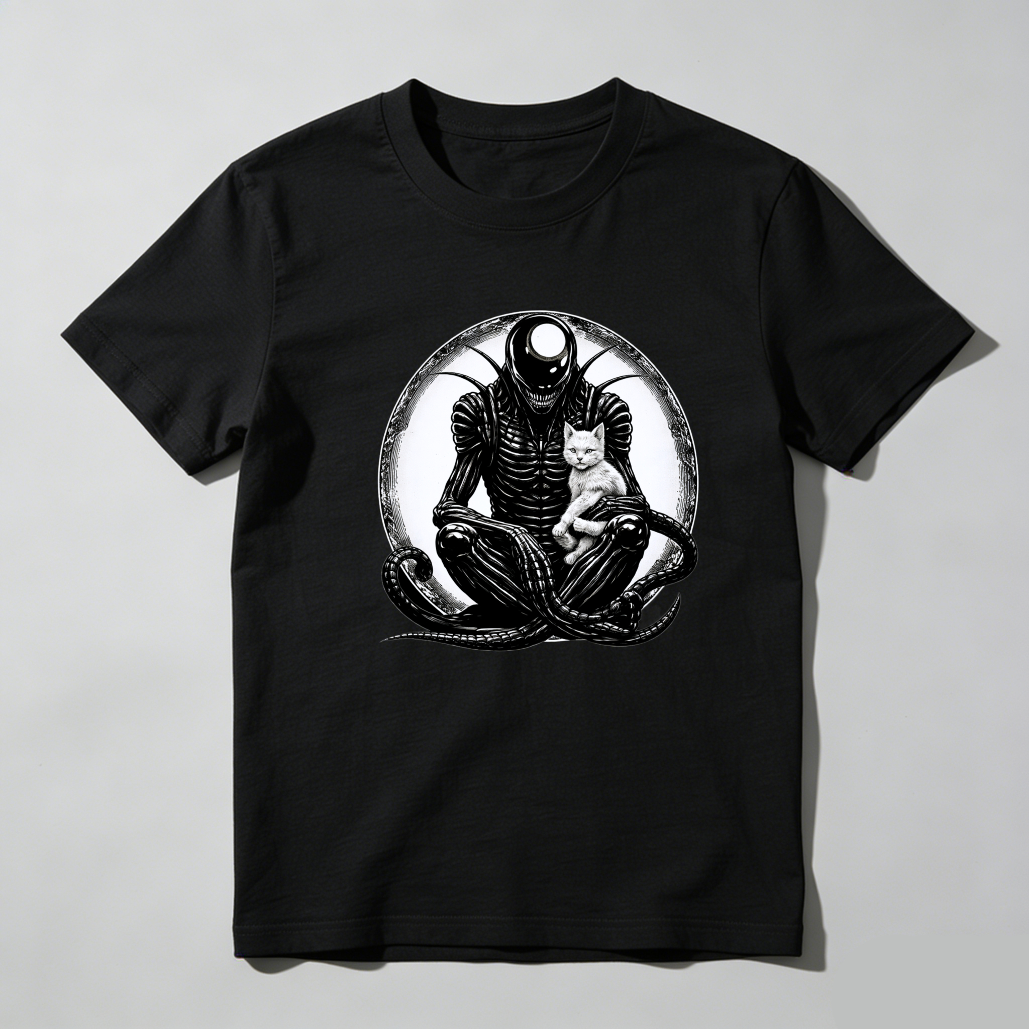 Dorawear™ Alien Cat Meditation Pure Cotton Short Sleeve T Shirt-Dorawear