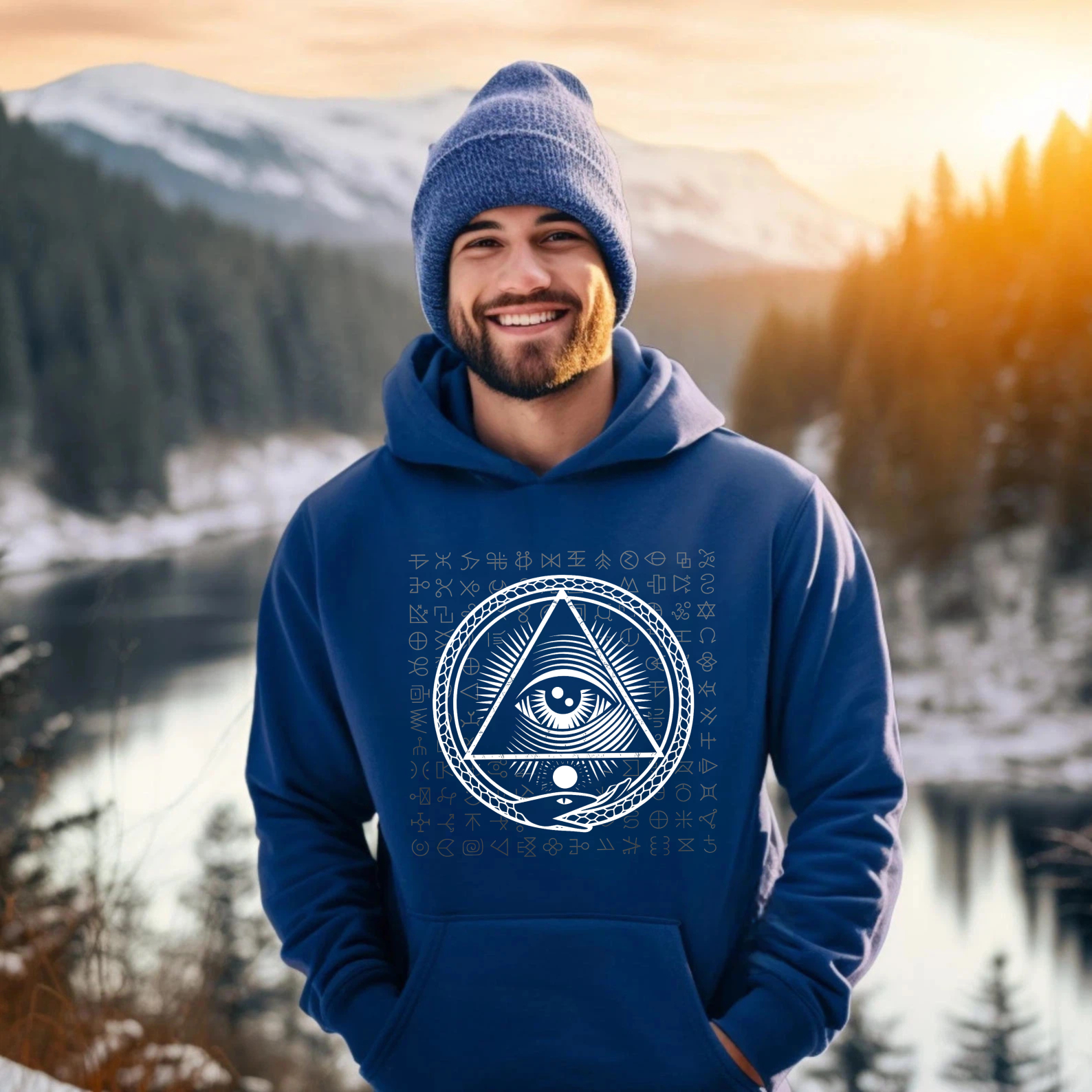 Dorawear™ All Seeing Eye Symbol Hoodie With Mystical Symbols And Ancient Text Design Black Sweatshirt For Men And Women Spiritual Fashion Statement Piece-Dorawear