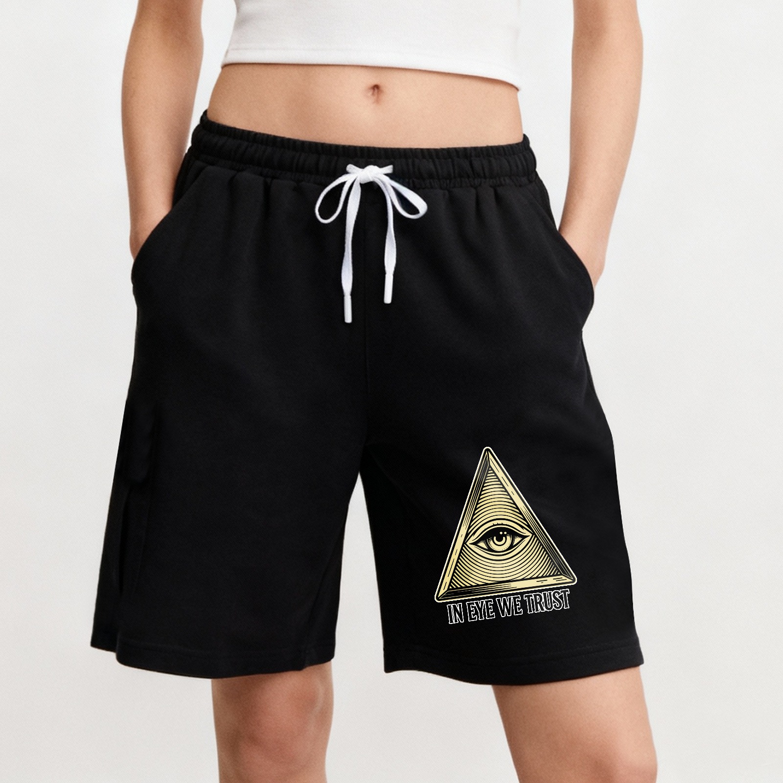 Dorawear™ All Seeing Eye Symbol With In Eye We Trust Text Shorts