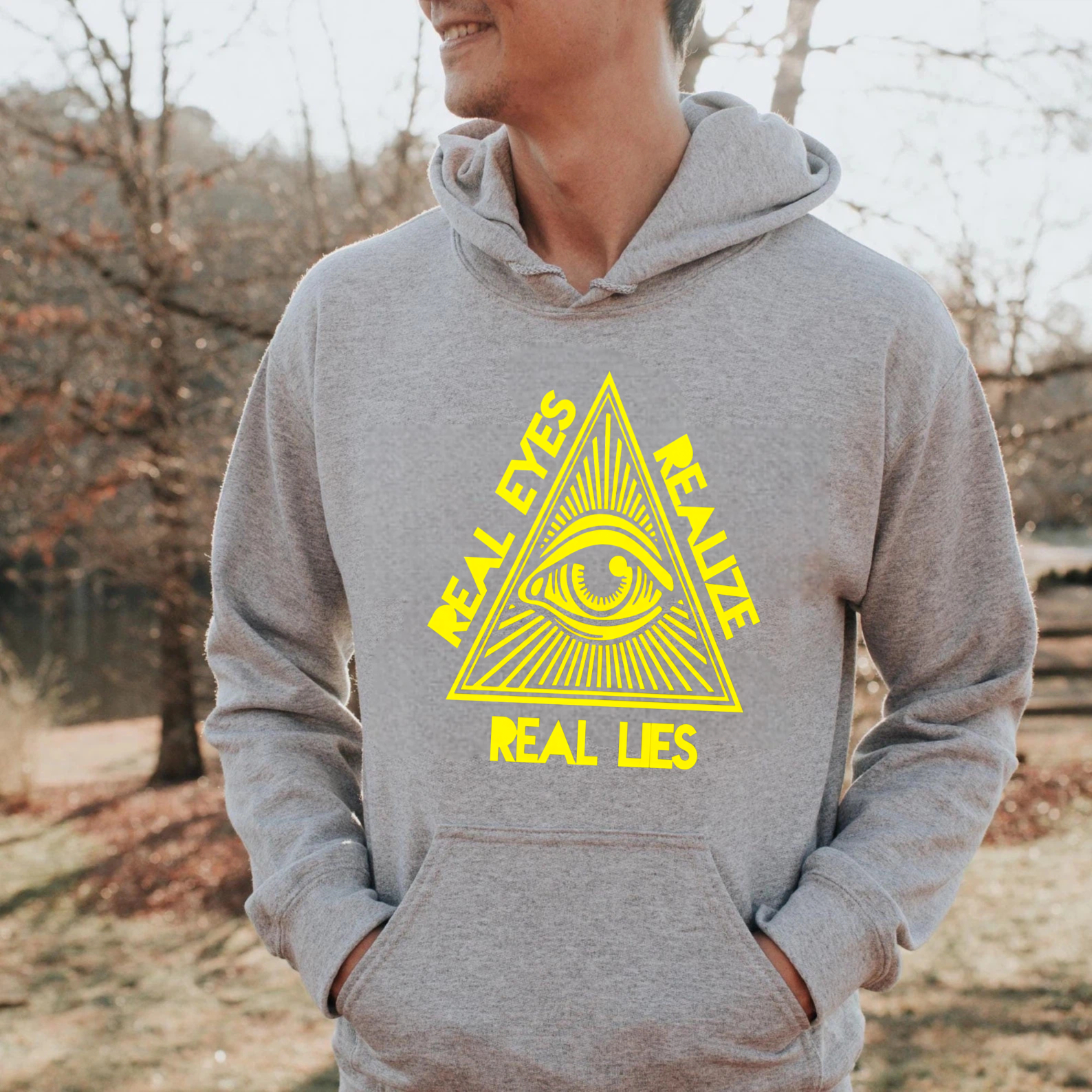 Dorawear™ Real Eyes Realize Real Lies All Seeing Eye Hoodie Black Sweatshirt With Drawstring Hood And Front Pocket For Men Women Unisex Streetwear Fashion Apparel-Dorawear