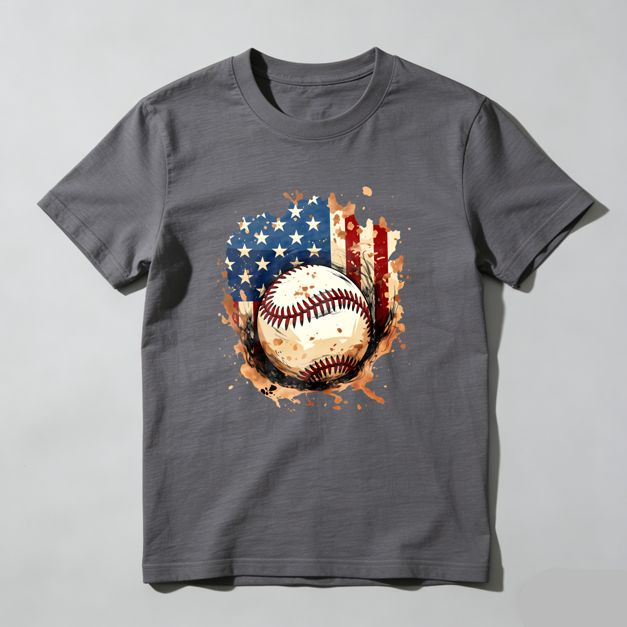 Dorawear™ Baseball American Flag Design On Black Shirt  T Shirt-Dorawear