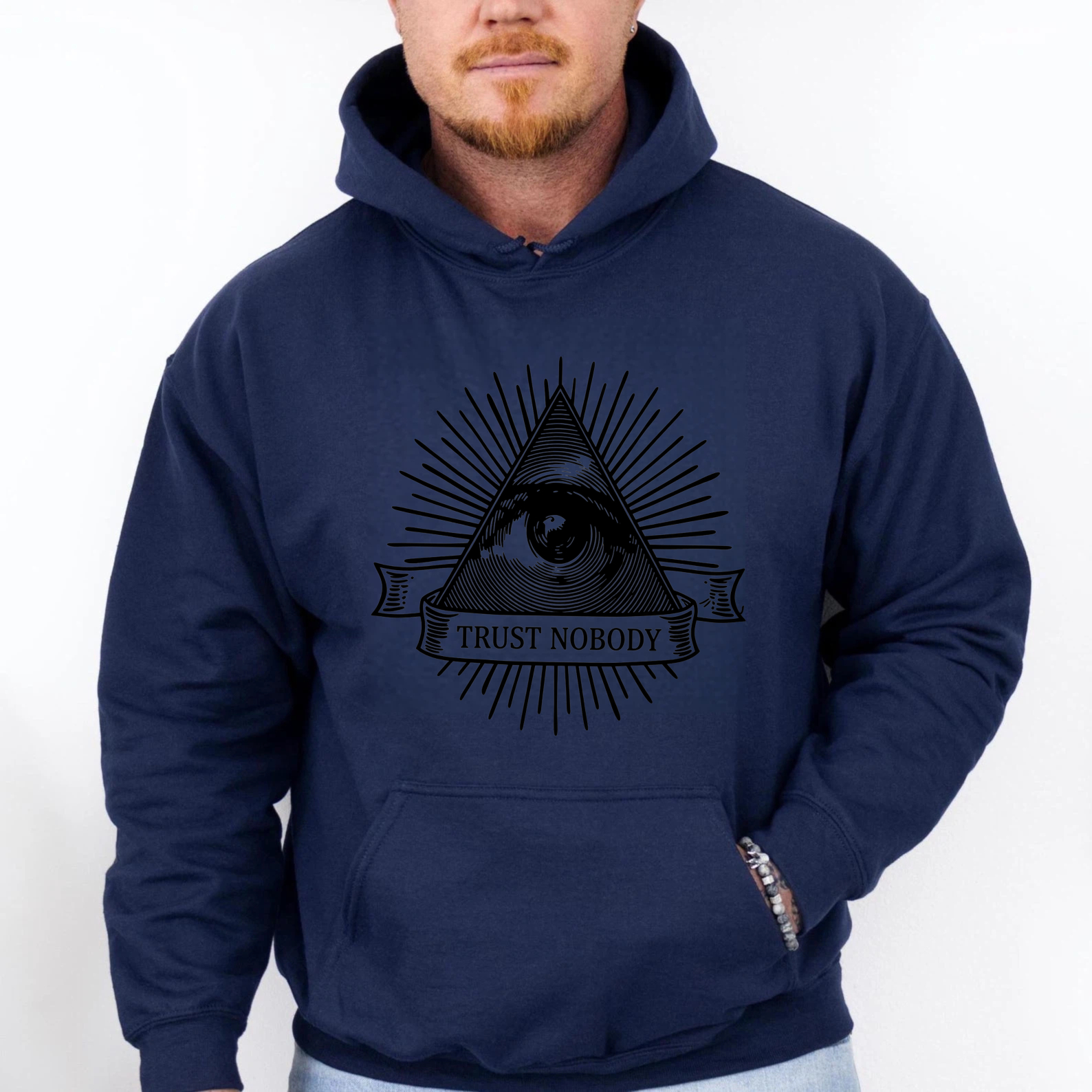 Dorawear™ Trust Nobody All Seeing Eye Hoodie Black Sweatshirt With Pyramid And Eye Design Unisex Casual Wear For Men And Women-Dorawear