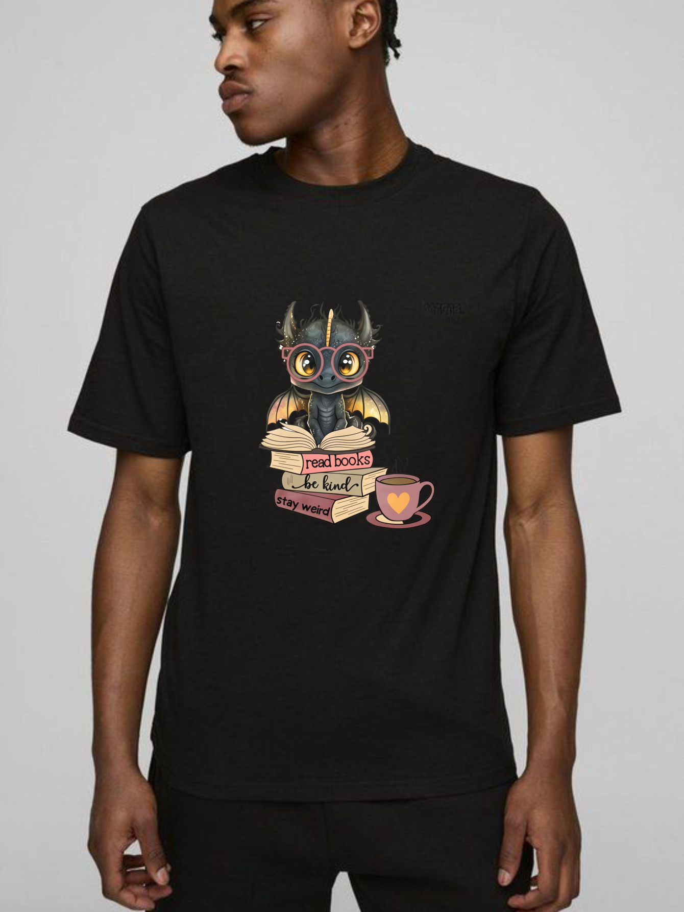 Dorawear™ Dragon With Books And Coffee Cup T Shirt