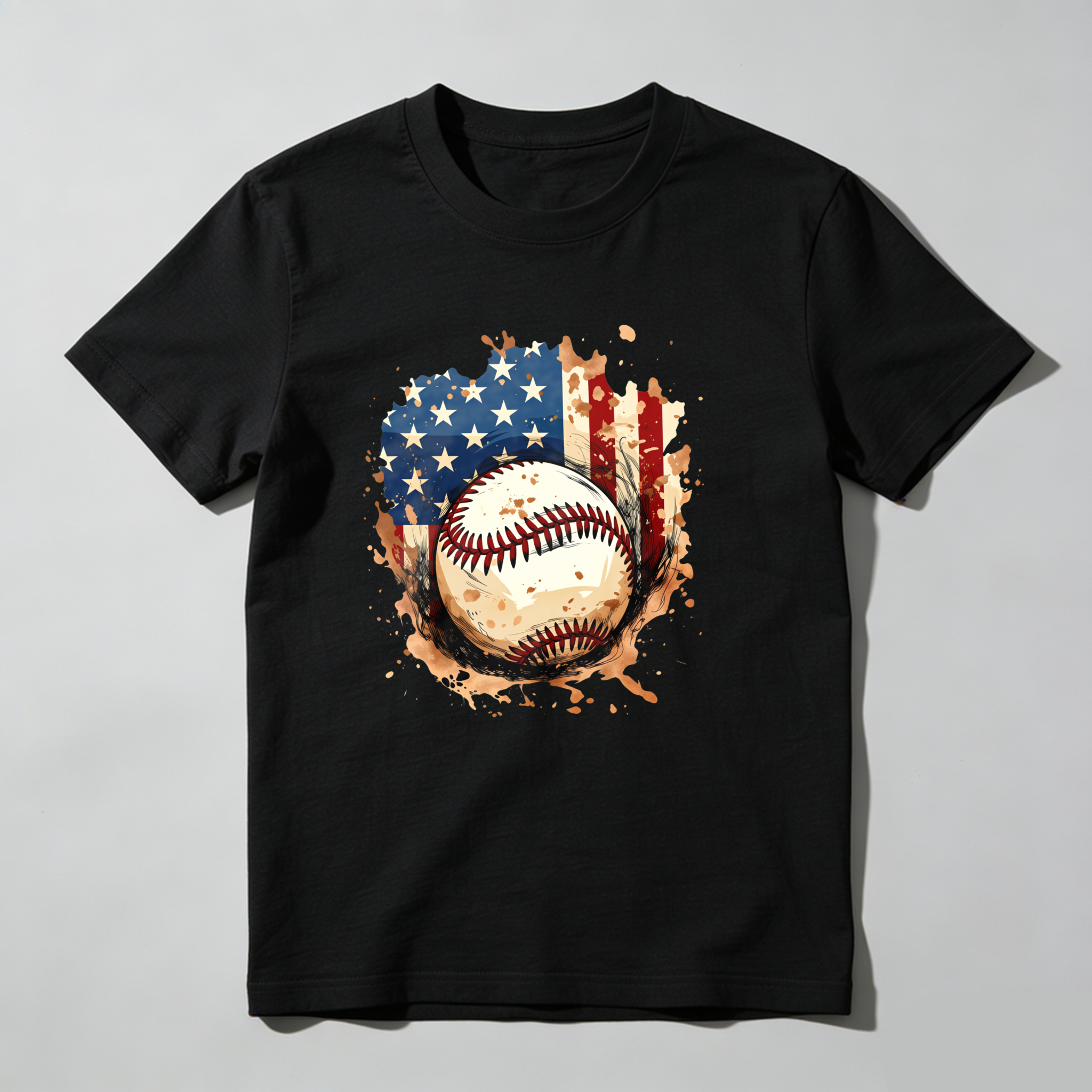 Dorawear™ Baseball American Flag Design On Black Shirt  T Shirt-Dorawear