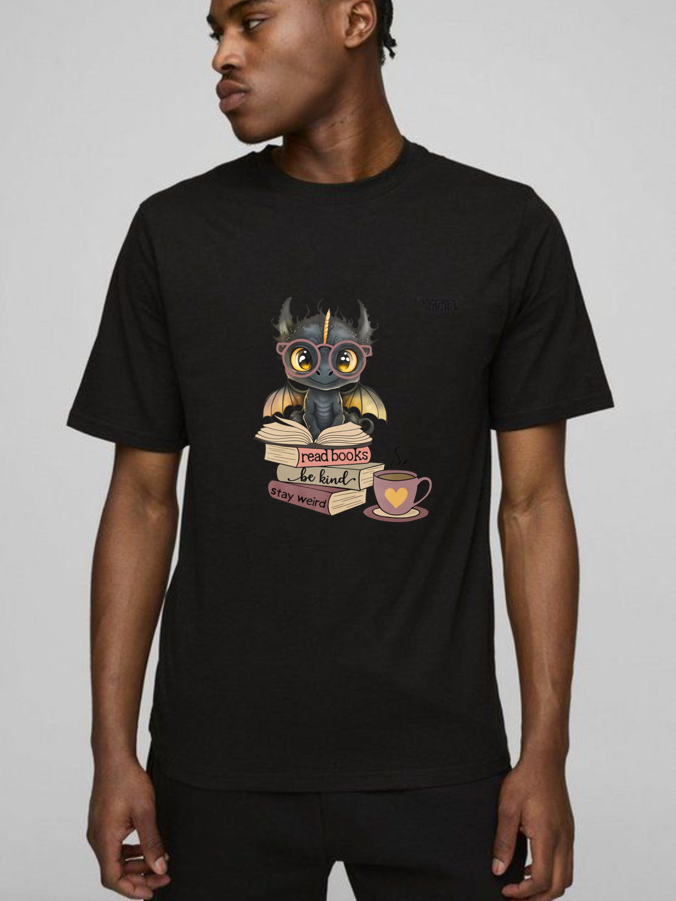 Dorawear™ Dragon Reading Book With Coffee Cup T Shirt