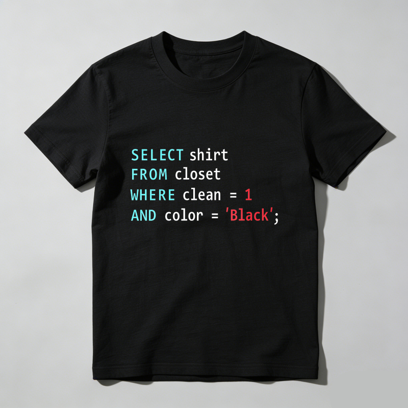 Select Shirt From Closet Where Clean And Color Black T Shirt