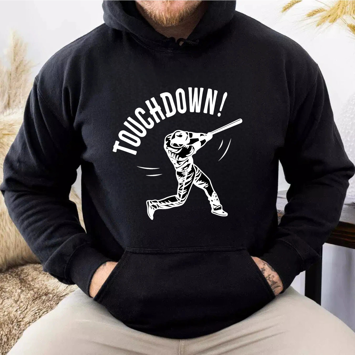 Dorawear™ Touchdown Baseball Player Hoodie Black Sweatshirt Sport Graphic Pullover Casual Wear