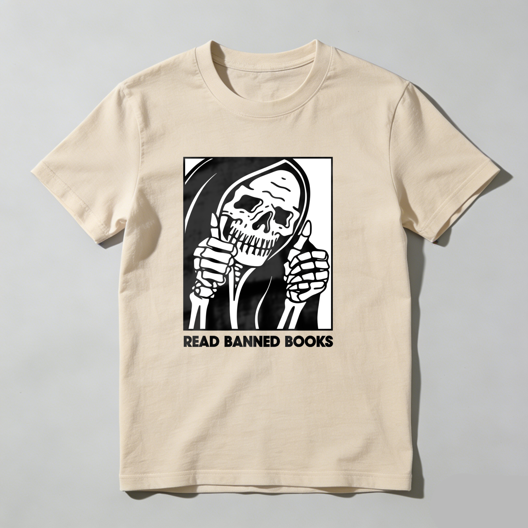 Dorawear™ Skull Holding Mirror With Text Below T Shirt
