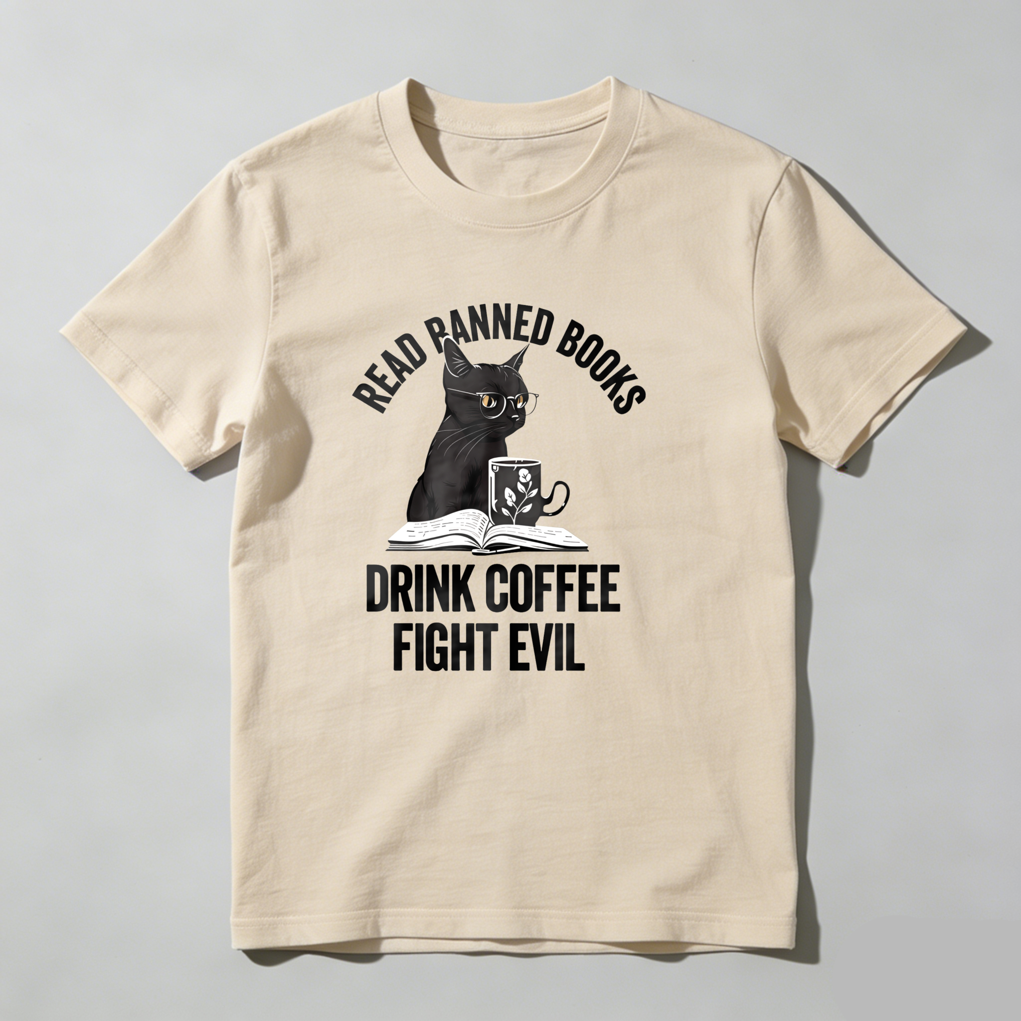 Dorawear™ Black Cat Reading Book With Coffee Cup T Shirt