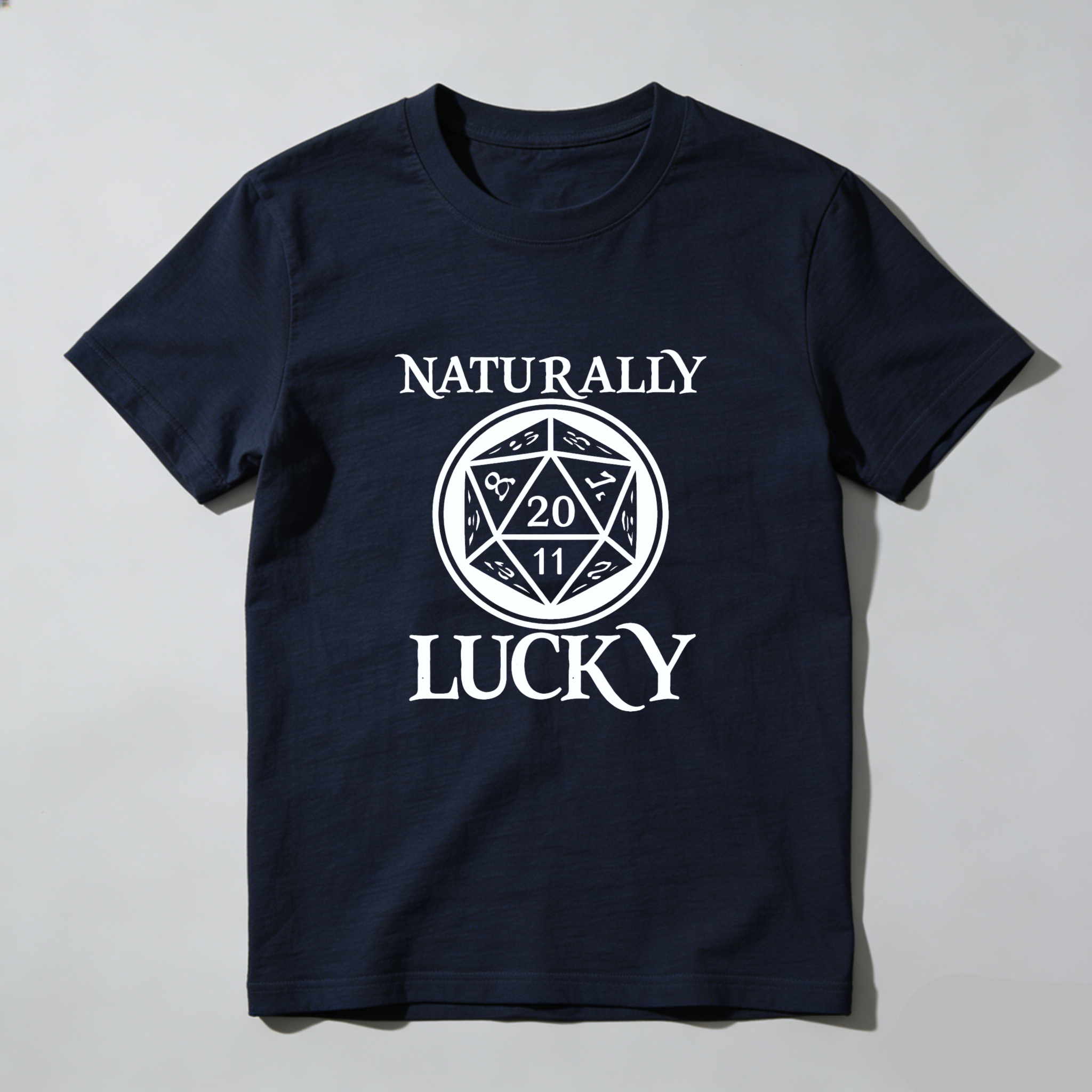 Dorawear™ Naturally Lucky D20 Dice Design Pure Cotton Short Sleeve T Shirt-Dorawear