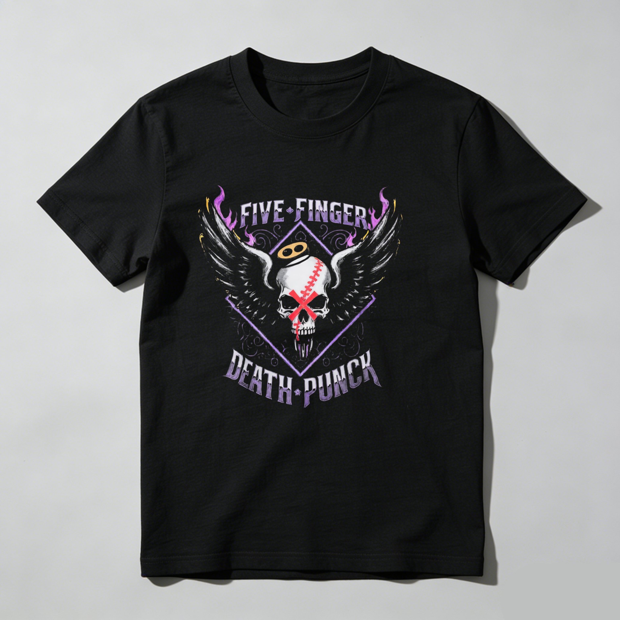 Dorawear™  Five Finger Death Punch Skull Baseball Wings Logo T Shirt