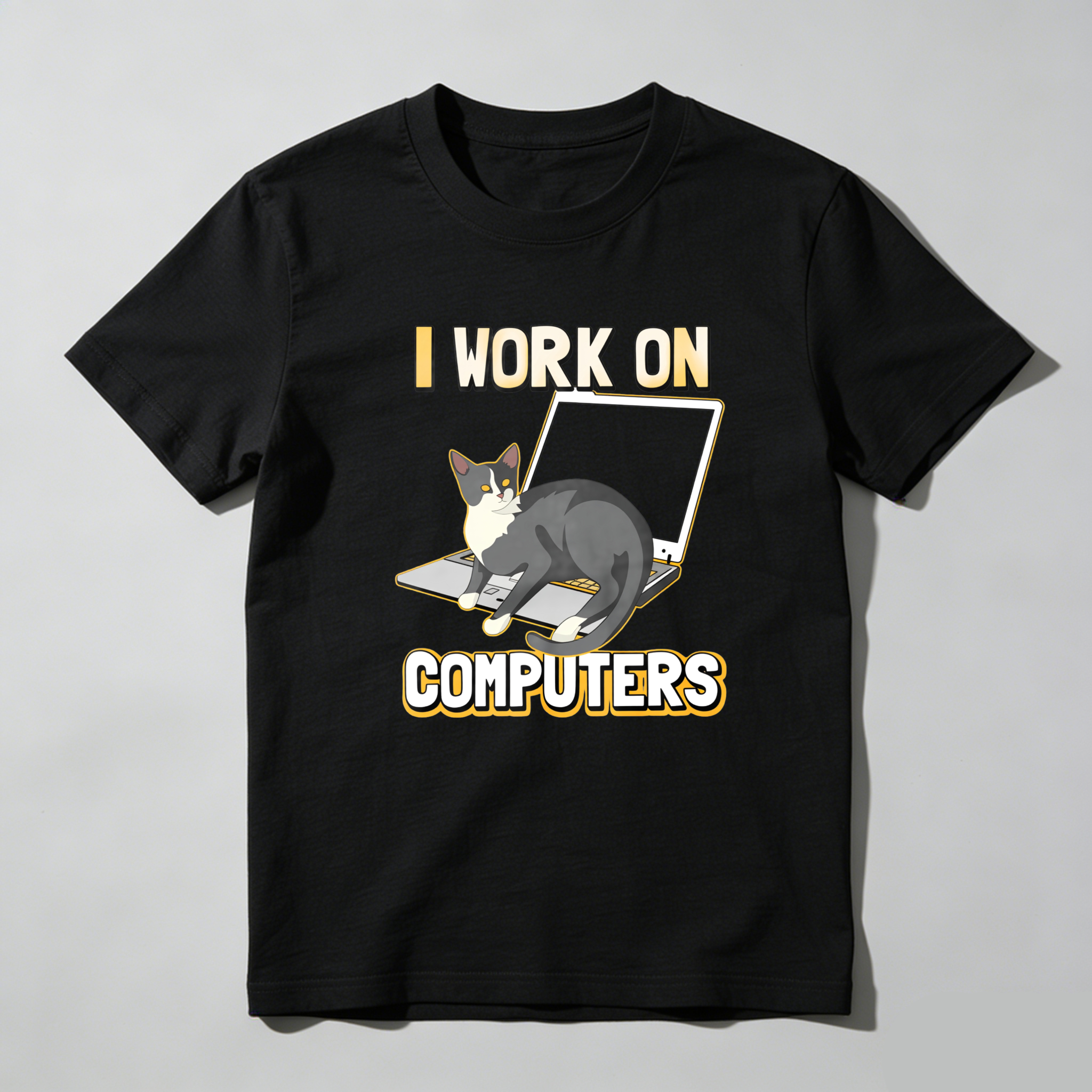 Dorawear I Work On Computers Cat Laptop T Shirt