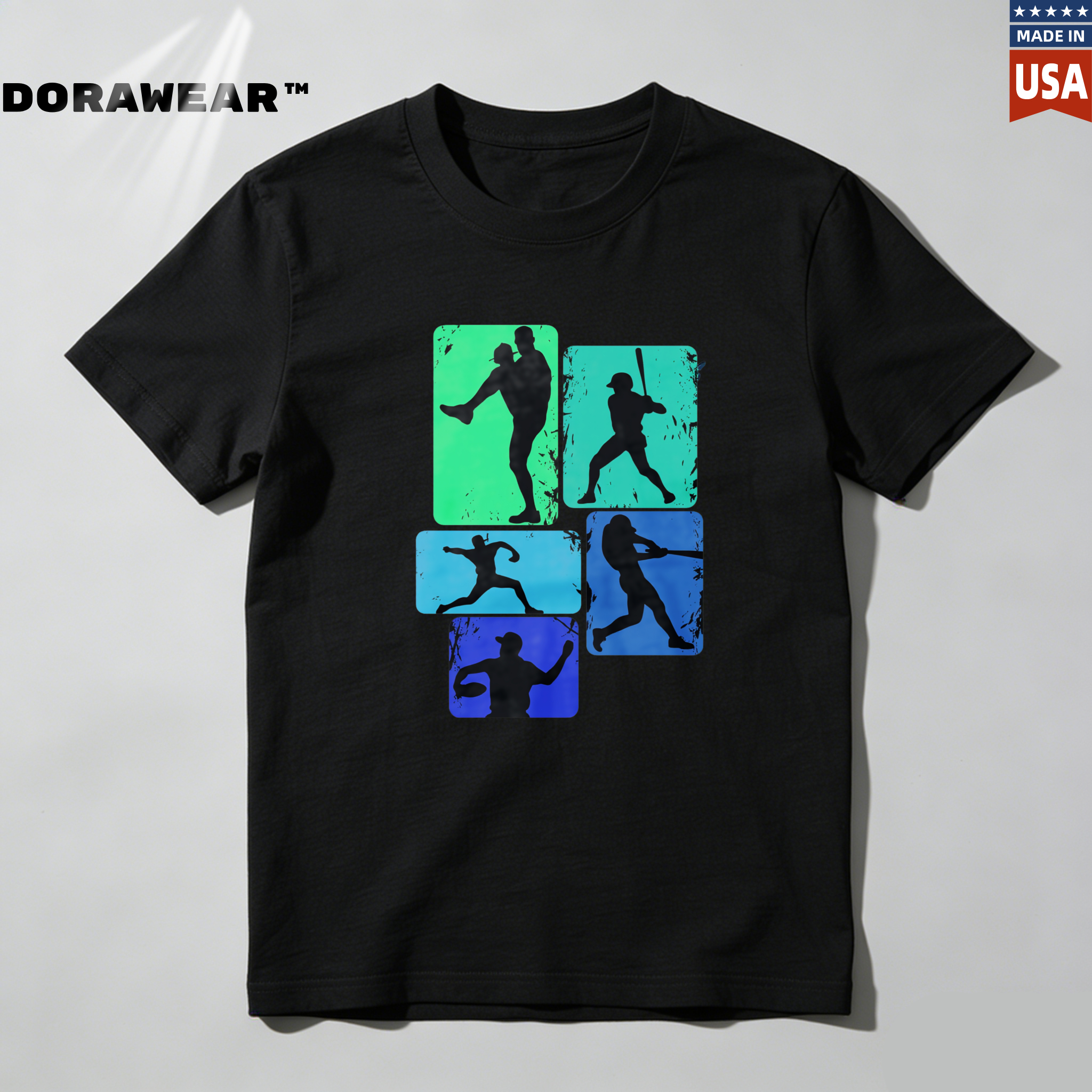 Dorawear™ Baseball Player Silhouettes In Color Blocks  T Shirt-Dorawear