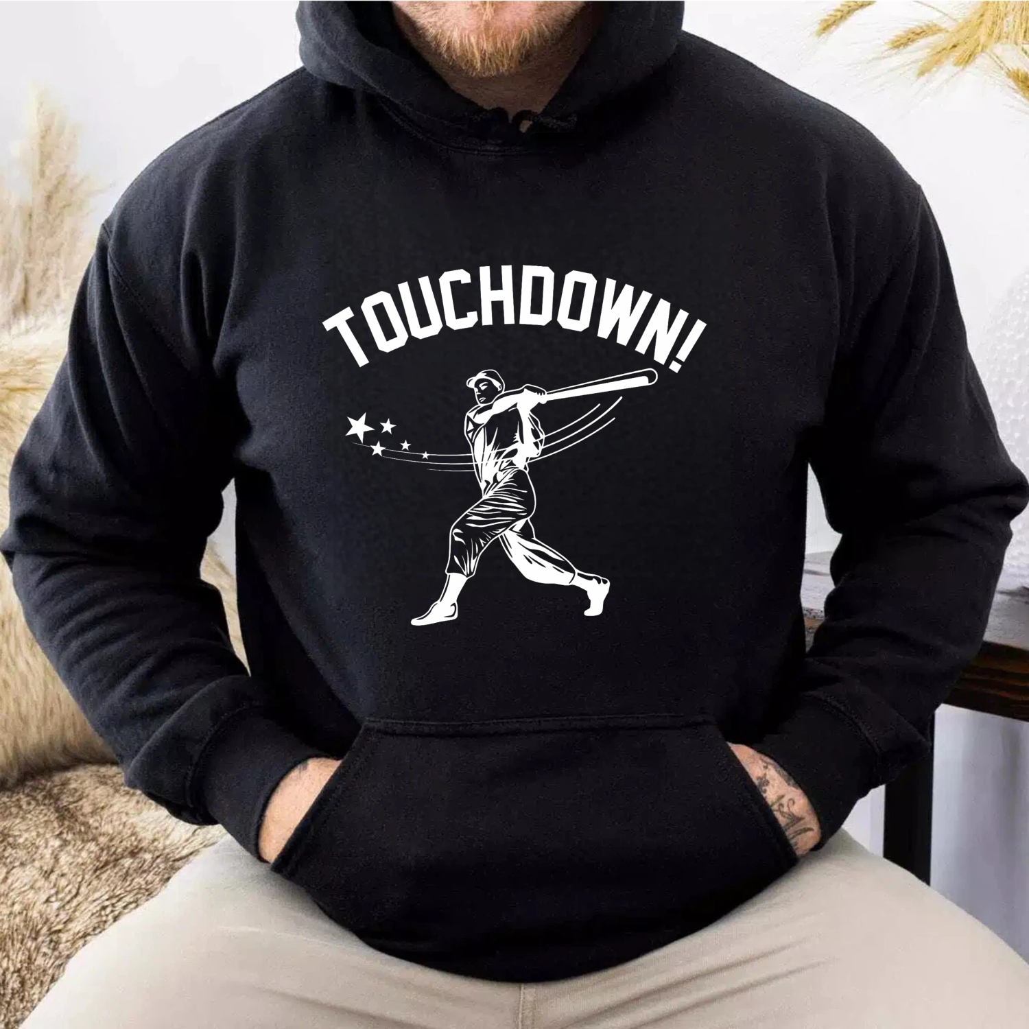 Dorawear™ Touchdown Football Player Hoodie Black Sweatshirt With Graphic Design For Sports Fans