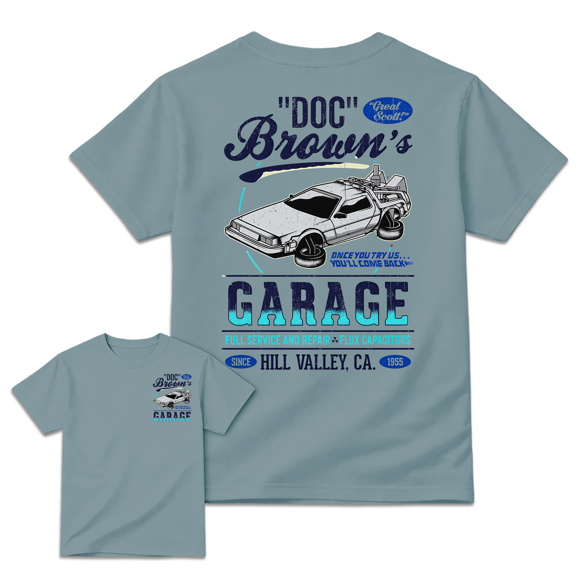 "Great Scott!" Doc Brown's Garage Time Machine Graphic T-Shirt