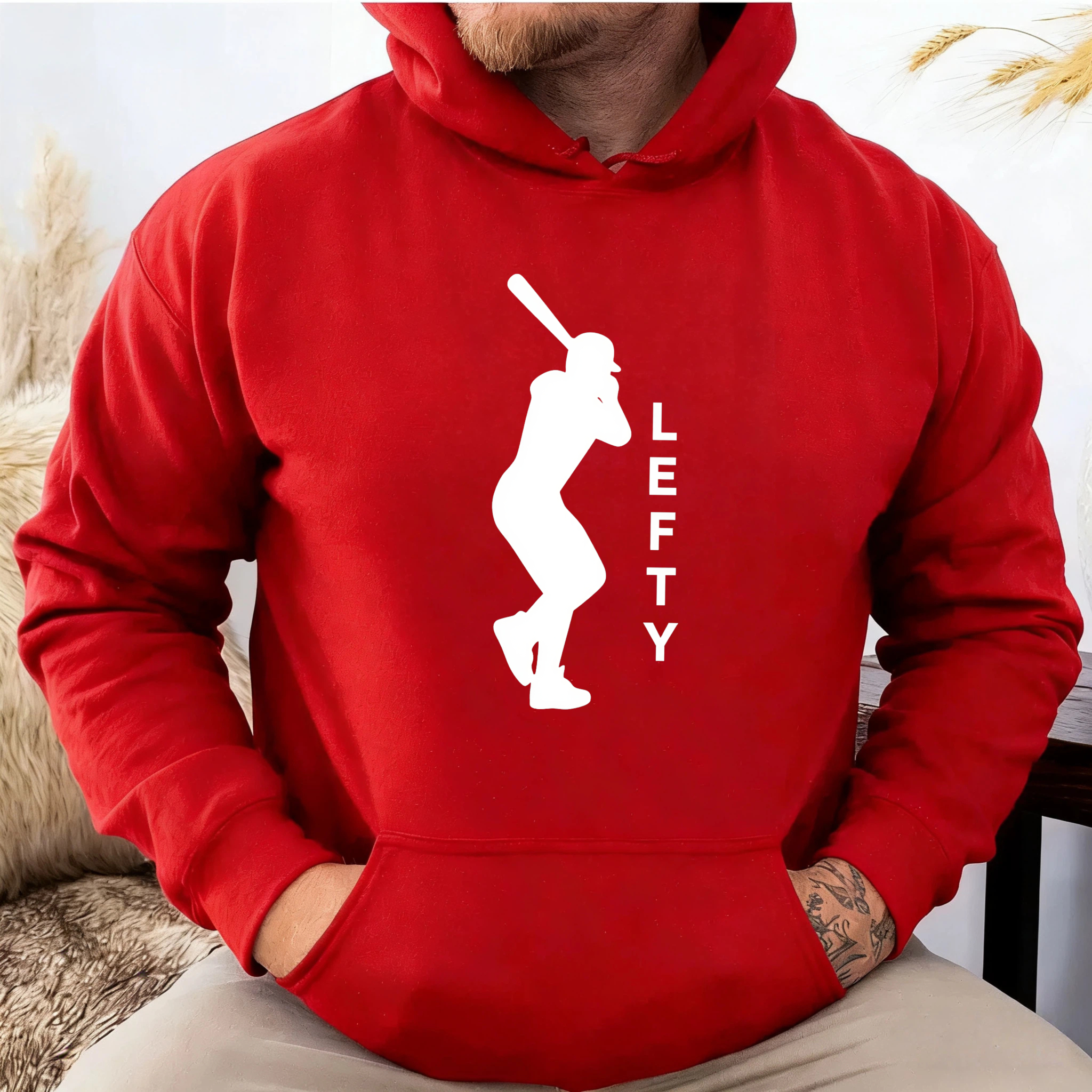 Dorawear™ Lefty Baseball Player Silhouette Hoodie For Left Handed Batters Sports Fan Apparel Unisex Sweatshirt With Front Pocket And Drawstring Hood-Dorawear