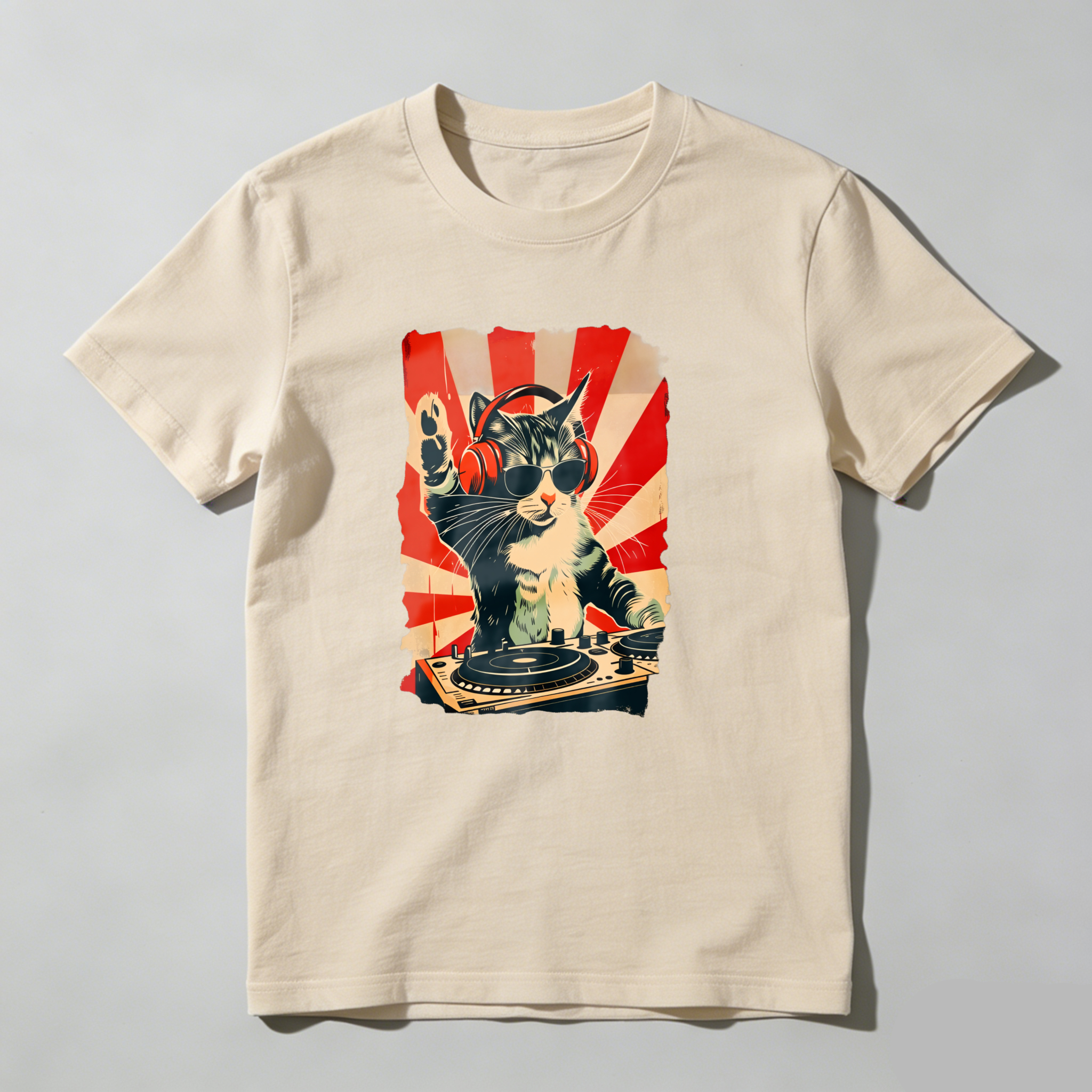 Dorawear™ Cat Wearing Headphones Mixing Music On Turntables T Shirt