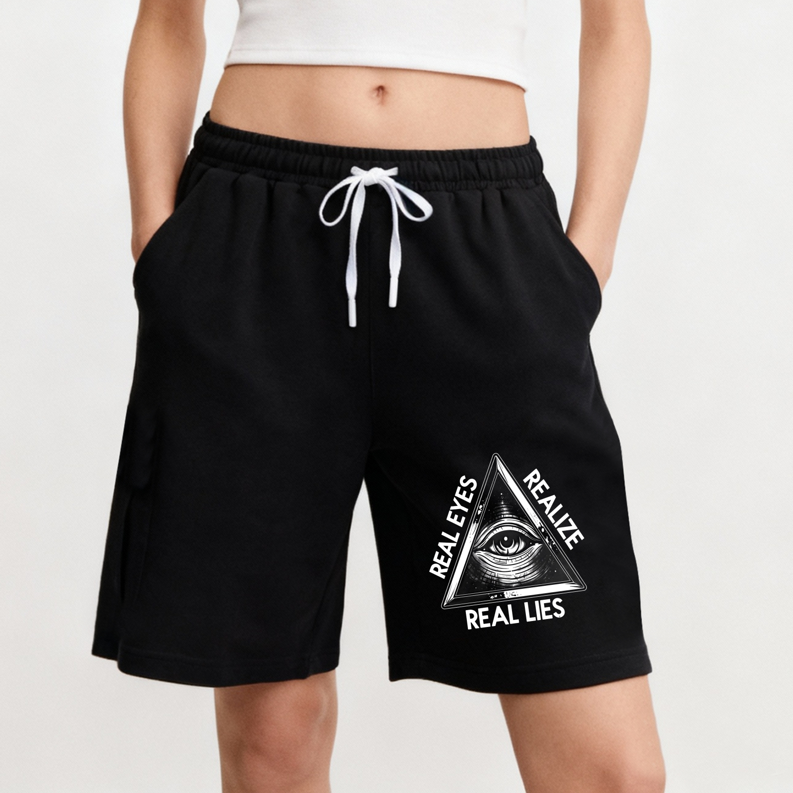 Dorawear™ Real Eyes Realize Real Lies Pyramid Eye Design Shorts-Dorawear