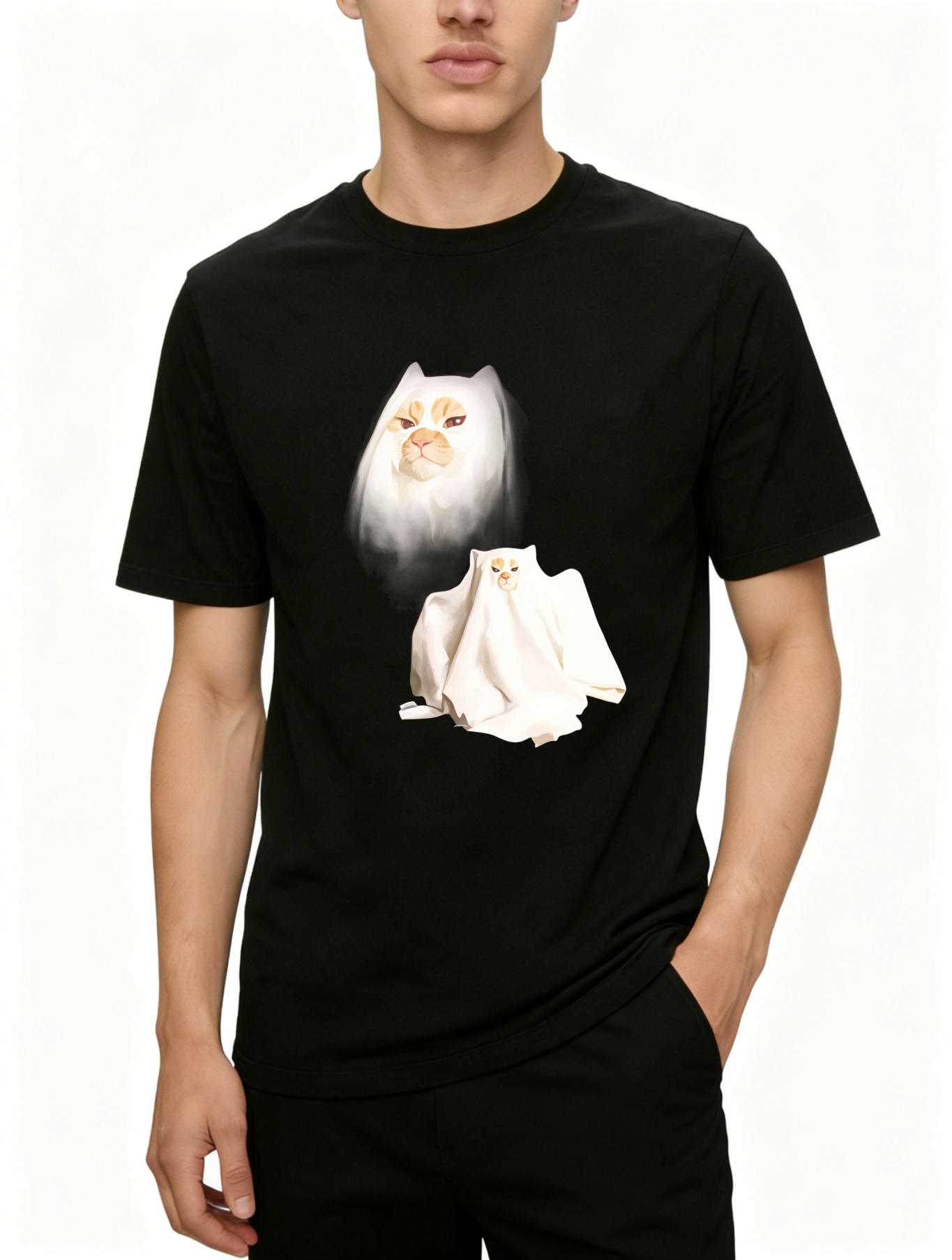 Dorawear™ Cat And Towel Art Print Design T Shirt