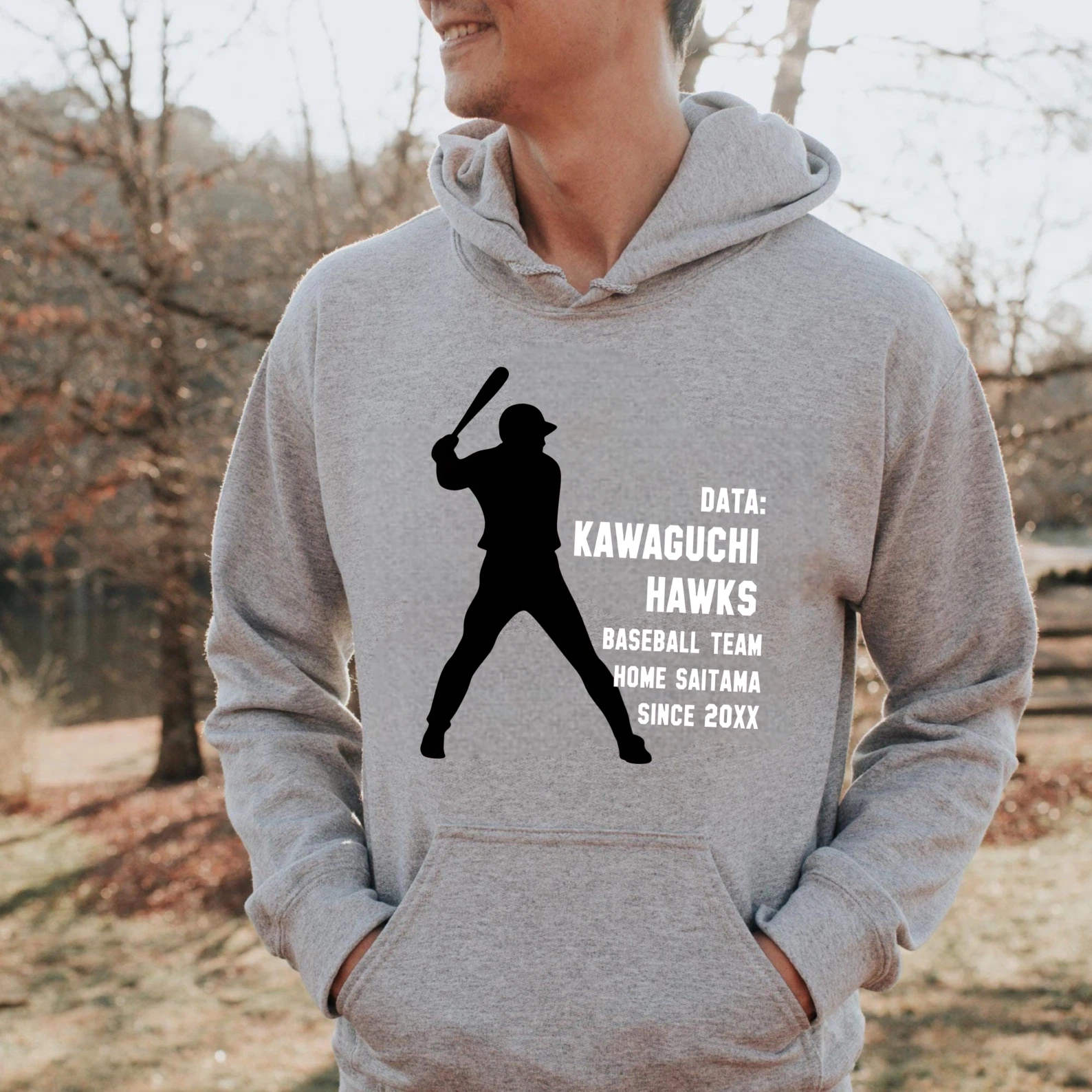 Dorawear™ Kawaguchi Hawks Baseball Team Hoodie Black With White Batting Silhouette And Team Text Since 20XX Design For Fans And Players-Dorawear