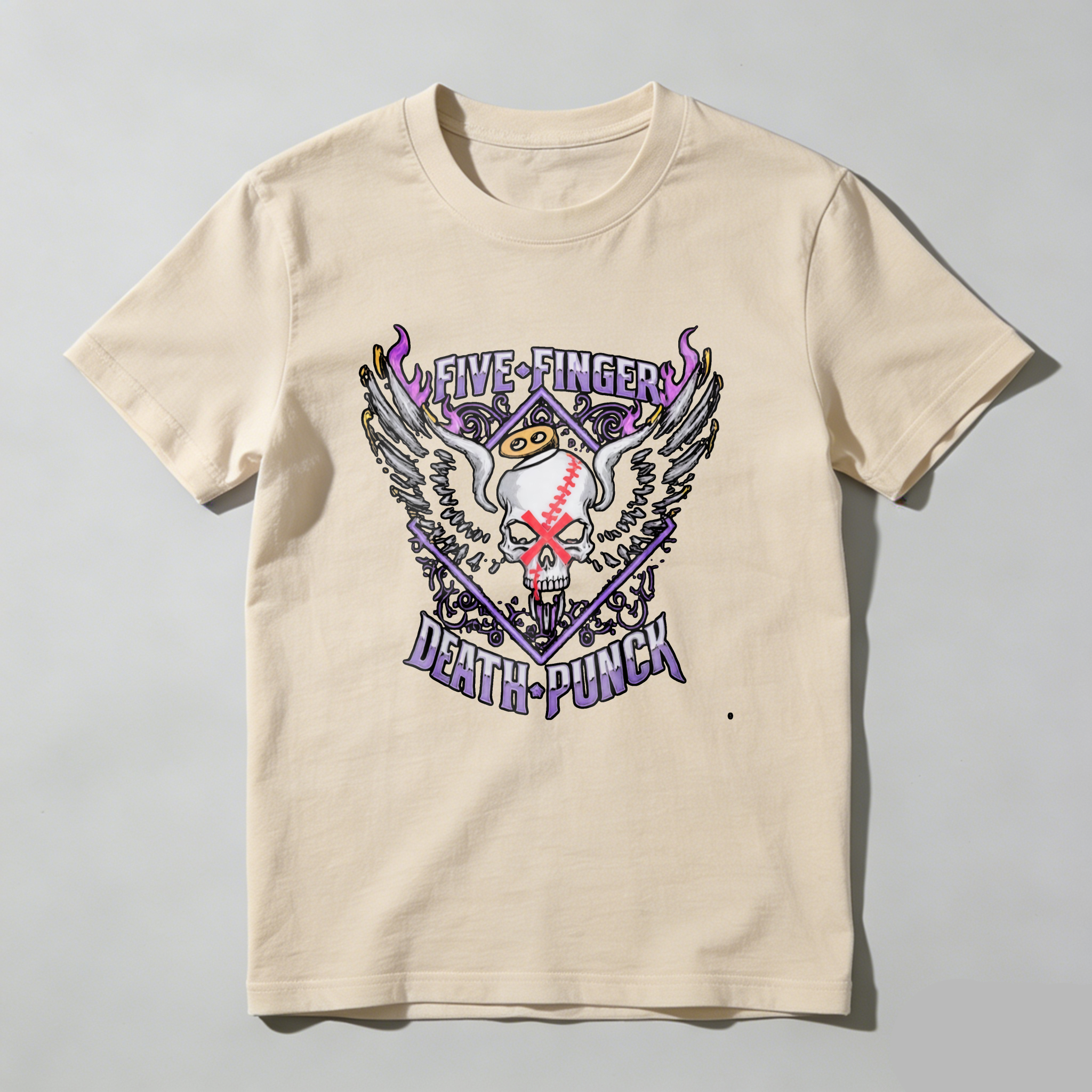 Dorawear™  Five Finger Death Punch Skull Baseball Wings Logo T Shirt