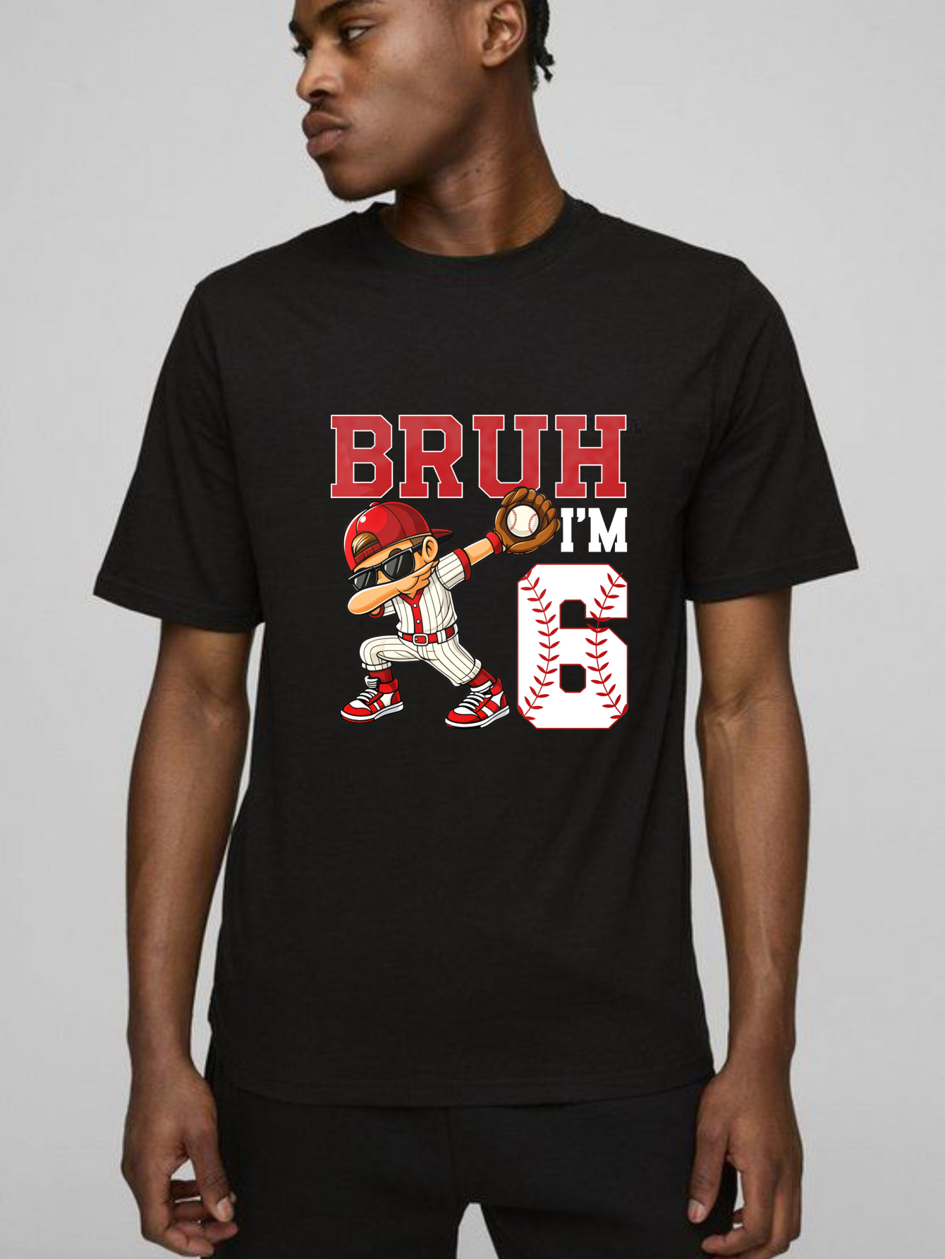 Dorawear™ Bruh I'm Six Baseball Player Cartoon T Shirt