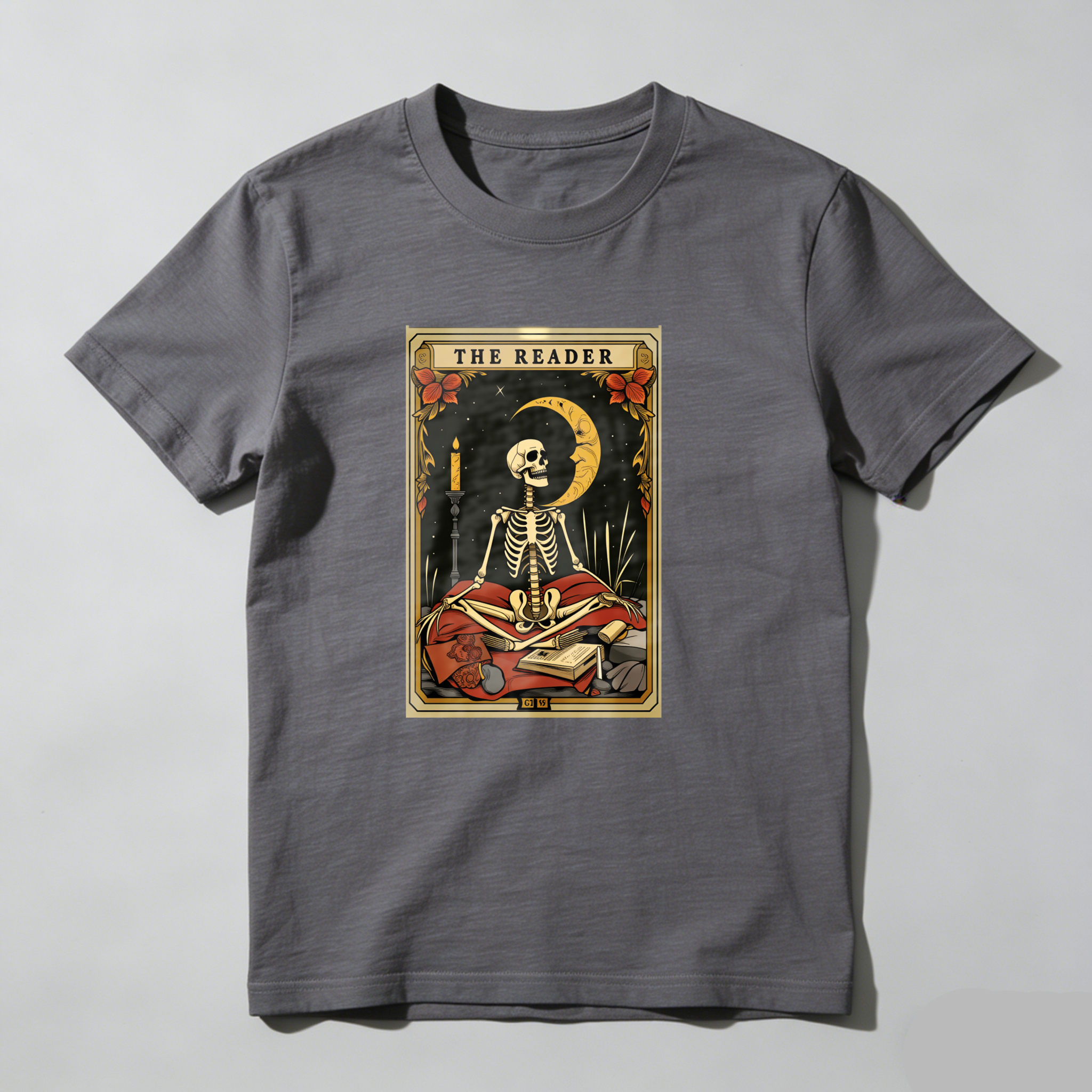 Dorawear™ The Reader Skeleton Moon Book Candle T Shirt