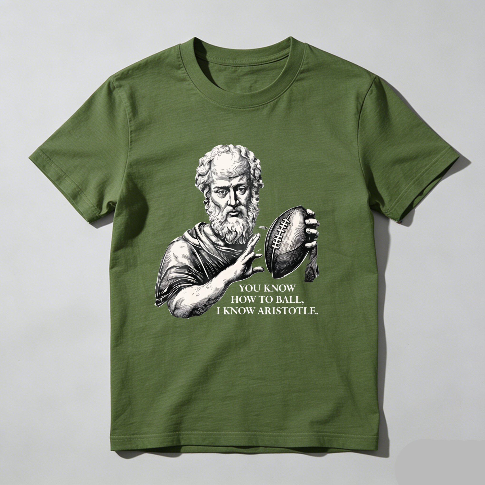 Dorawear™Aristotle Holding Football With Text T Shirt