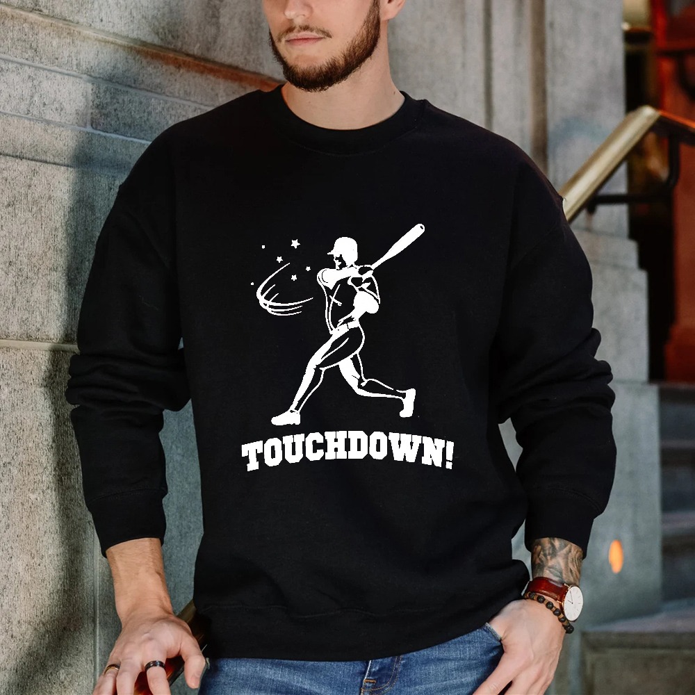 Dorawear™ Baseball Player Swinging Bat With Touchdown Text Unisex Classic Sweatshirt