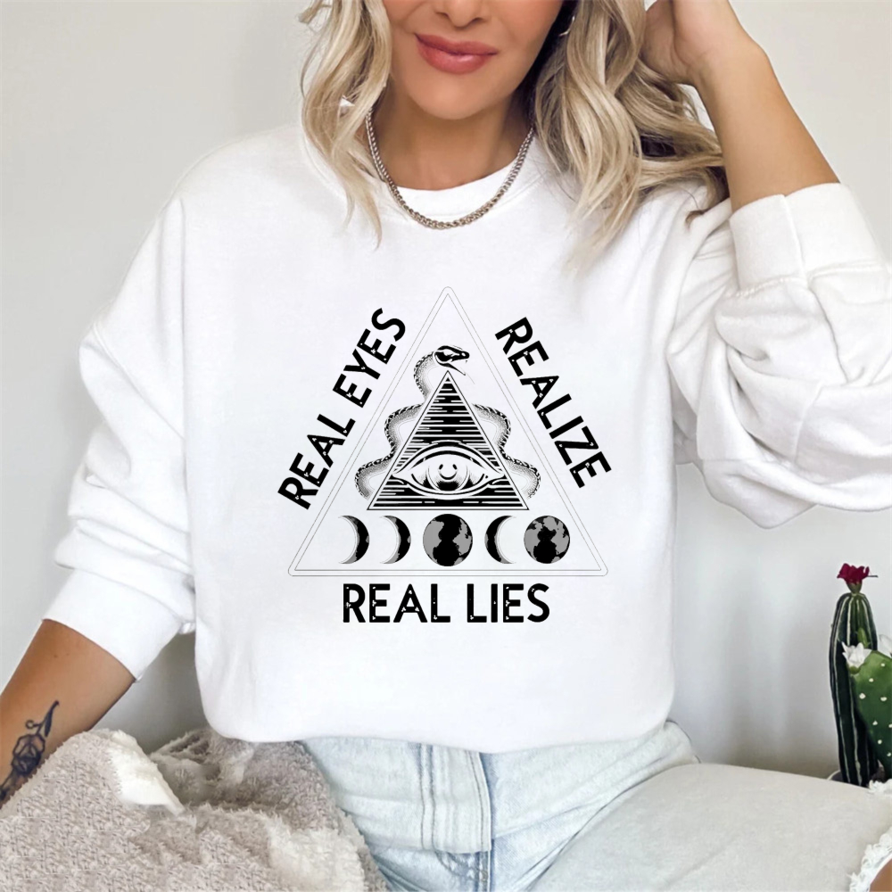 Dorawear™ All Seeing Eye Pyramid Moon Phases Real Eyes Realize Real Lies Unisex Classic Sweatshirt