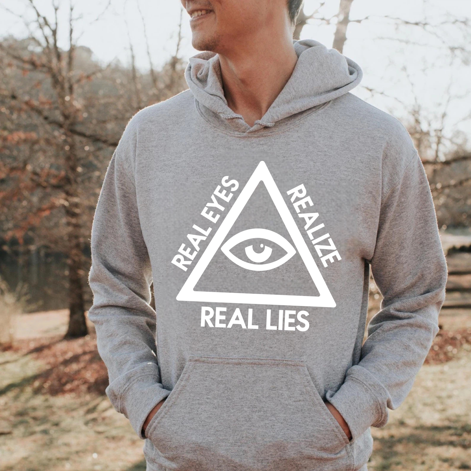Dorawear™ Real Eyes Realize Real Lies Hoodie All Seeing Eye Symbol Graphic Sweatshirt Unisex Casual Wear Black Pullover With Pocket For Men Women-Dorawear