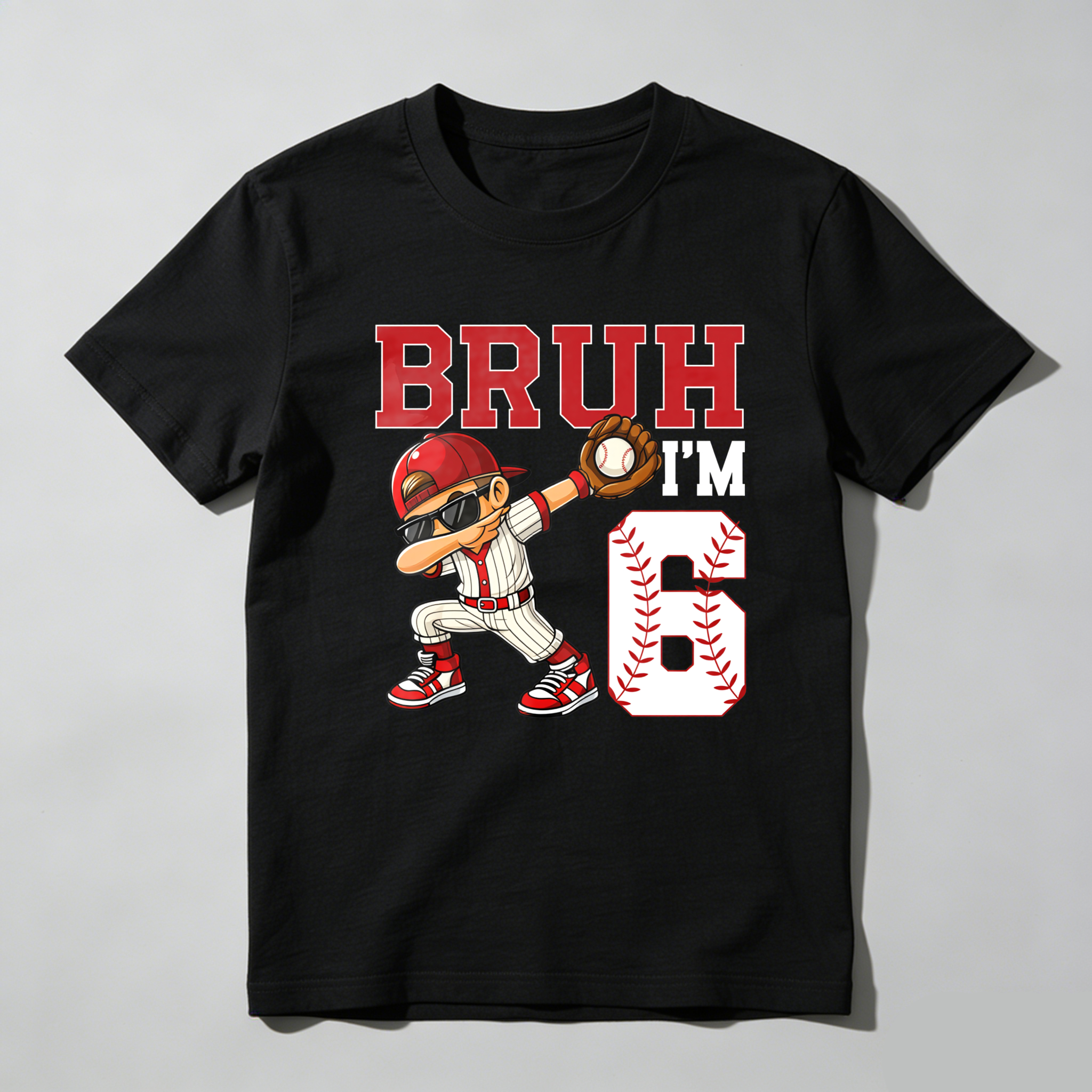 Dorawear™ Bruh I'm Six Baseball Player Cartoon T Shirt