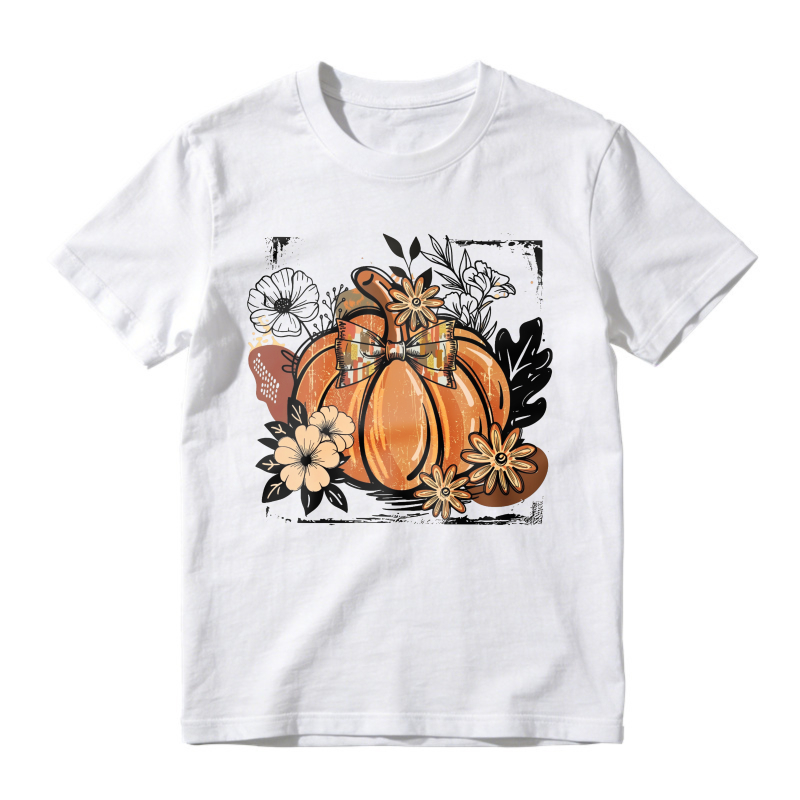 Autumn Pumpkin With Floral Bouquet And Bow, Unisex Classic T-shirt