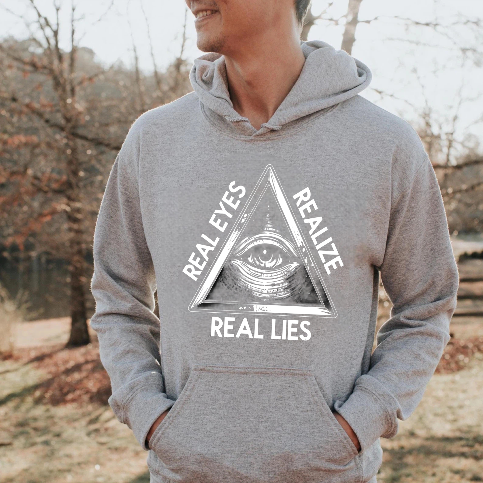 Dorawear™ Real Eyes Realize Real Lies Hoodie All Seeing Eye Pyramid Design Black Sweatshirt Men Women Streetwear Fashion Casual Wear-Dorawear